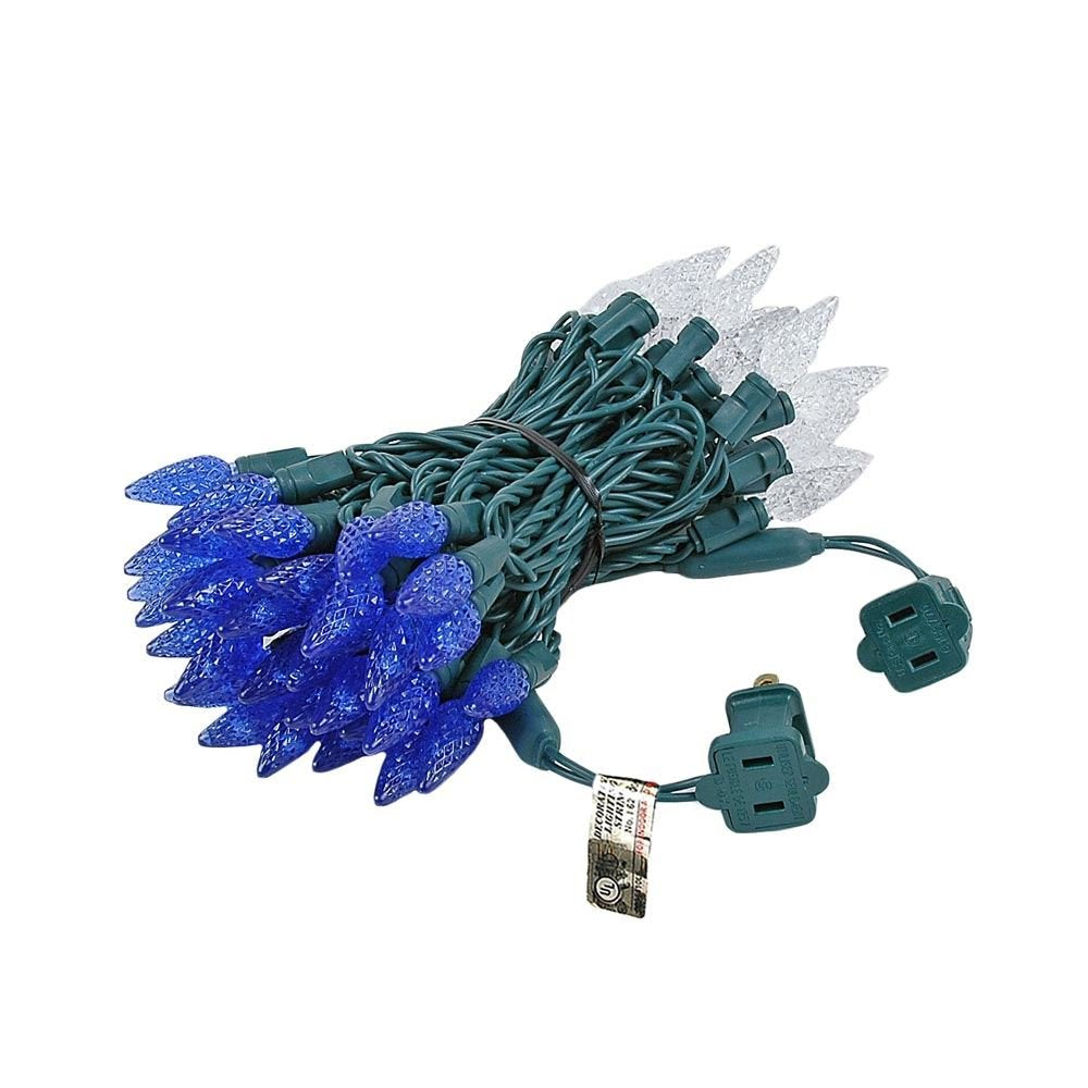 Novelty Lights C6 LED Christmas Mini Light Set, 70 Lights, Commercial Grade, Blue/Pure White, 24 Feet, Green Wire