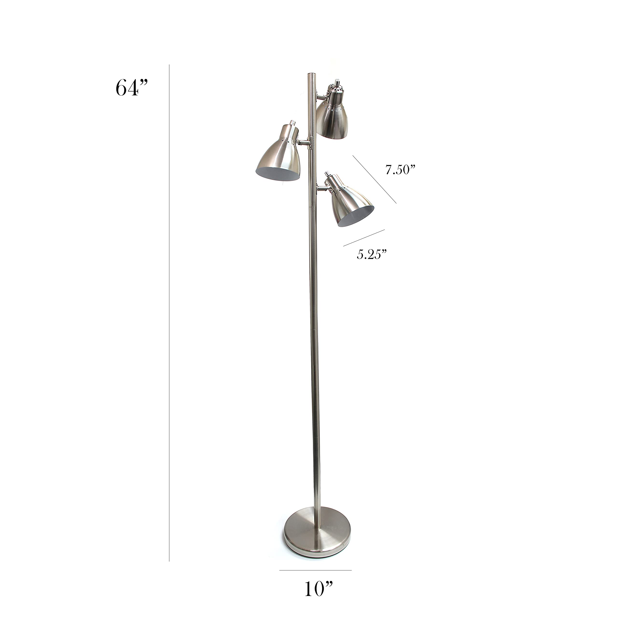 Simple Designs Lf2007-Bsn Metal 3 Light Tree Floor Lamp, Brushed Nickel