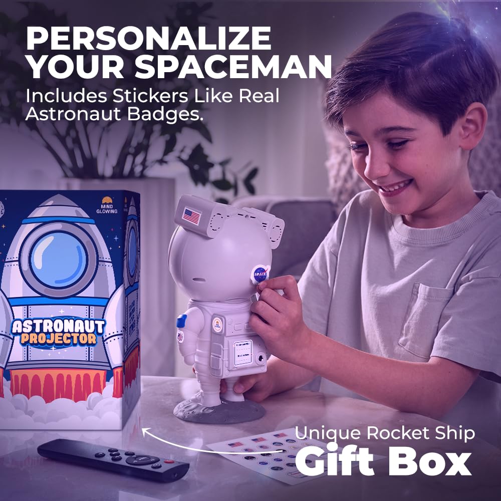 Mind-Glowing Astronaut Galaxy Projector - Remote & Timer - Dimmable Blue Night Light for Kids - Model MGALP-01