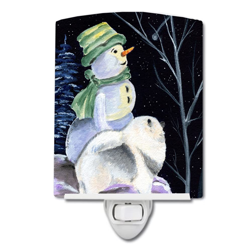 Carolines Treasures Snowman Ceramic Night Light, UL-Certified, 6x4x3in, Keeshond 8557, Ideal for Bedroom, Bathroom, Nursery