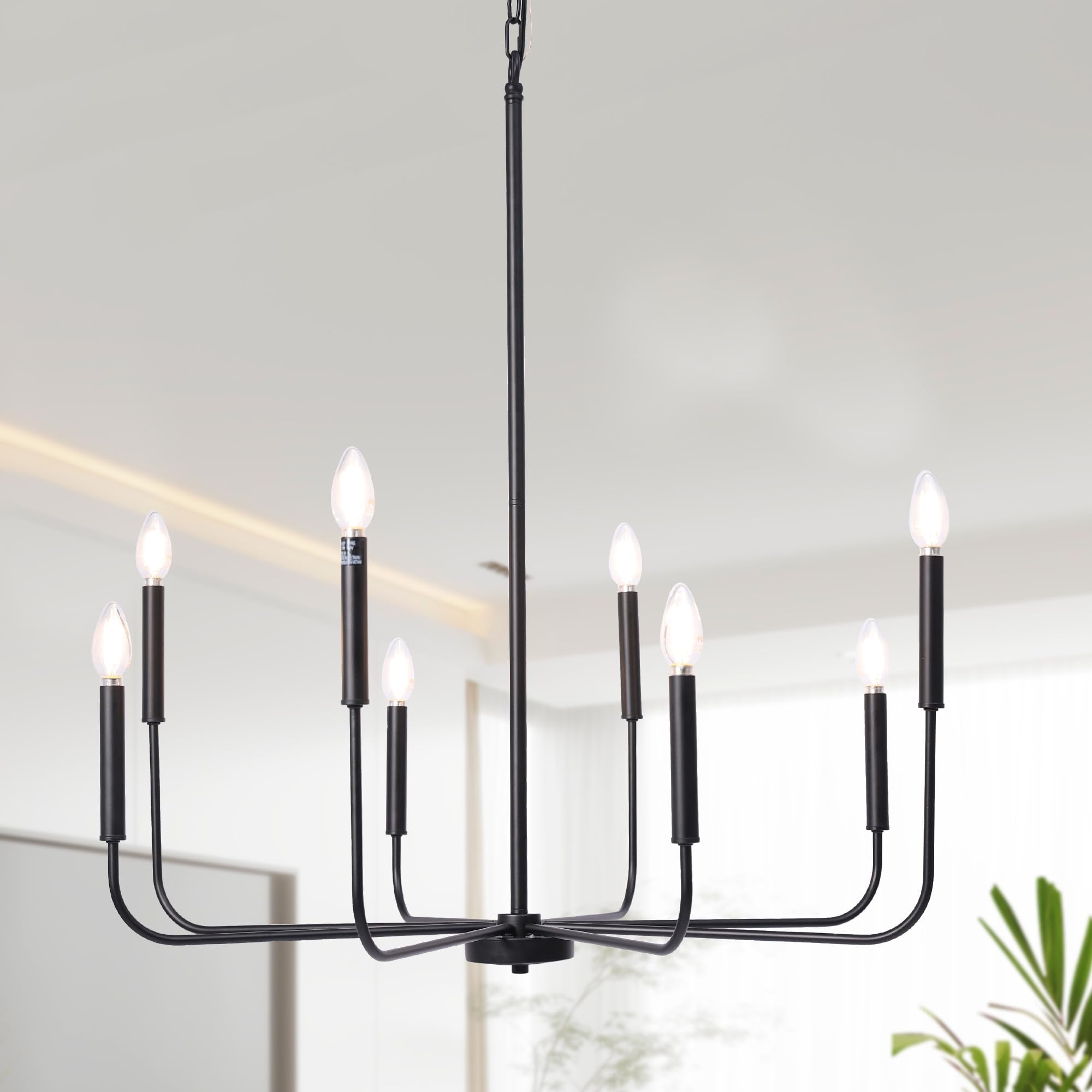 Laluz 8-Light Black Chandelier, 31.5'' Large Farmhouse Dining Room Light Fixture Over Table, Modern Chandeliers Hanging Lights F