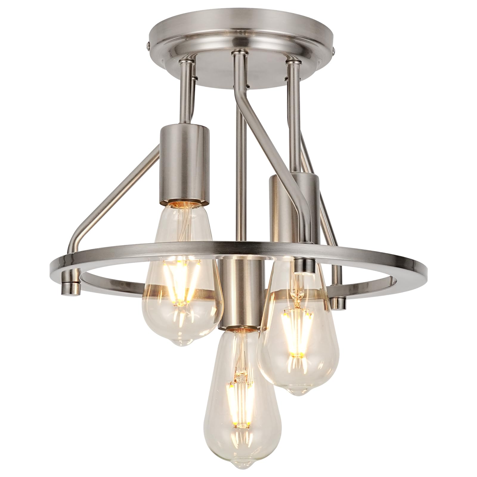 Wilon Brushed Nickel Semi Flush Mount Ceiling Light - 3-Light Ceiling Light Fixtures Farmhouse Kitchen Light Industrial Hallway 