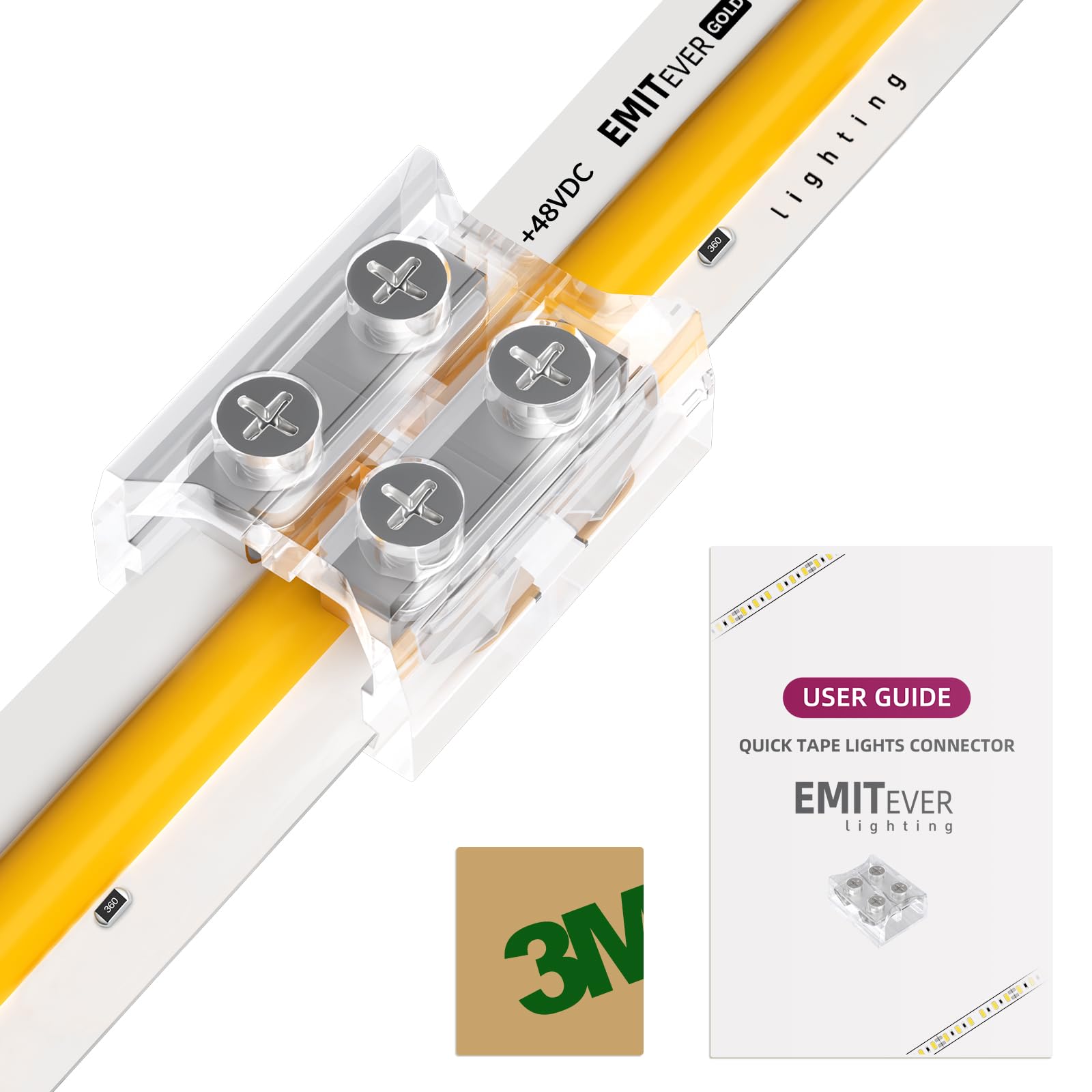 EMITEVER 10mm LED Strip Connectors,12 Packs LED Tape Light Terminal Block Connector 2-pin Solderless Tighten Screw Transparent T