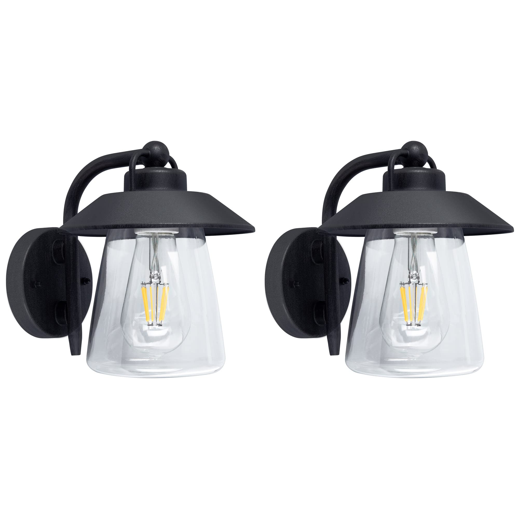 LUTEC Outdoor Indoor Wall Sconce, Matte Black, 2 Pack, Aluminum, Waterproof, Clear Glass, Farmhouse Barn Light Fixture