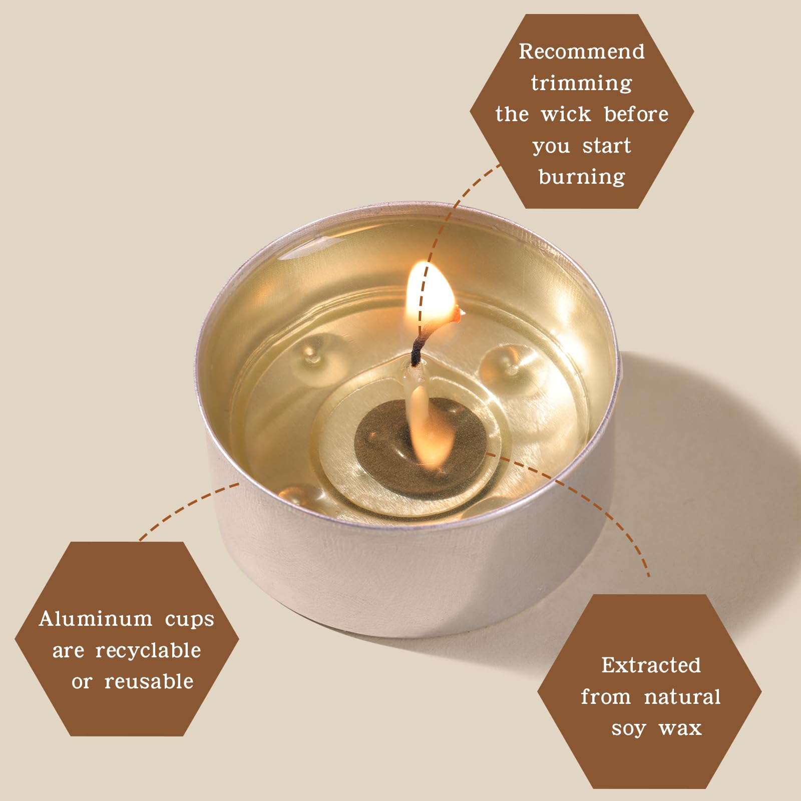 DEVI 6H Soy Tea Lights Candles 50 Pack, Unscented White Tealight Candles Bulk-6 Hours Long Burning, Small Mini Tea Light Votive