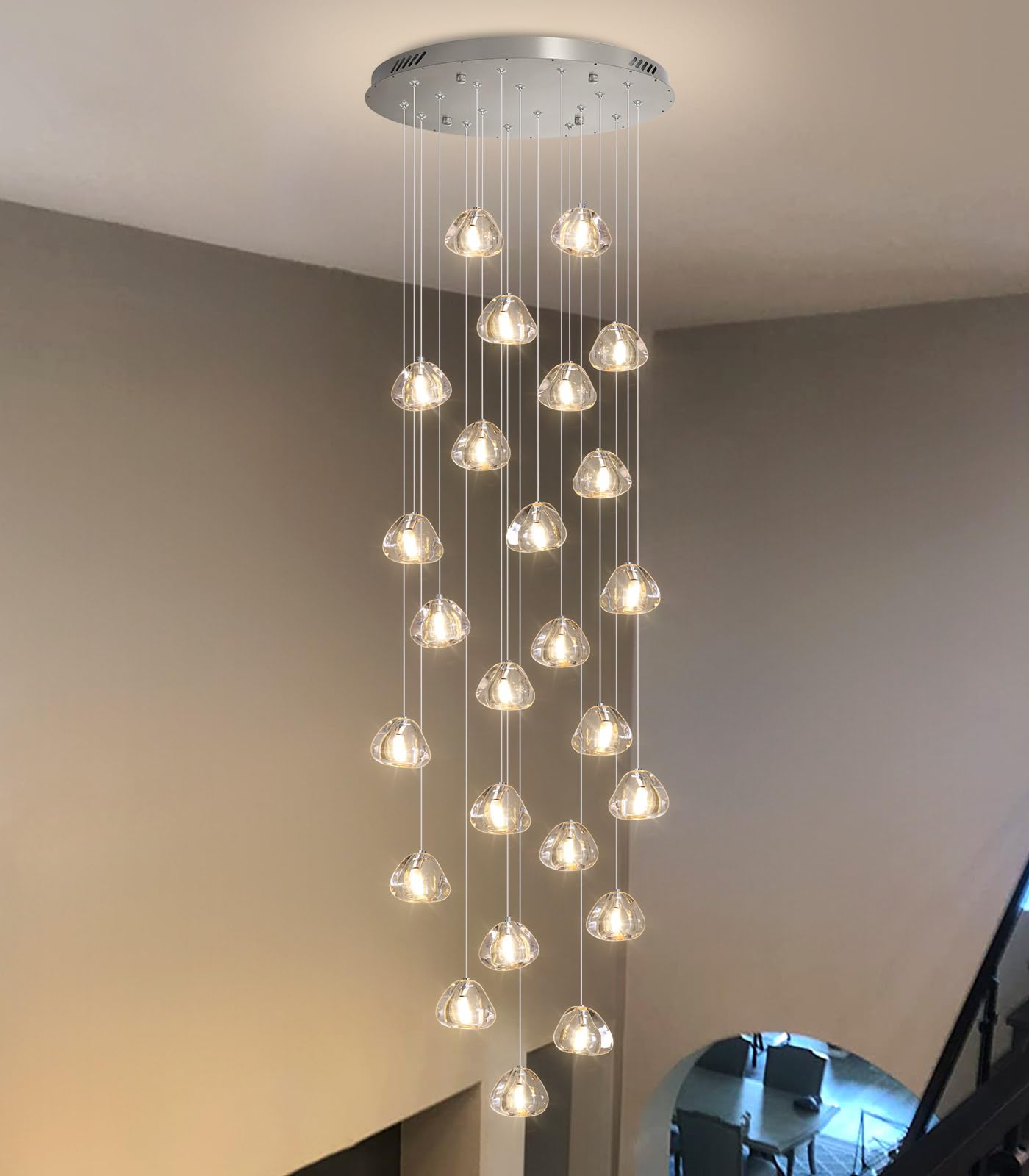 HAIXIANG Chandelier Dimmable Bubble Crystal Balls 157in 25 Lights Stainless Steel Brushed Nickel MMQ9025