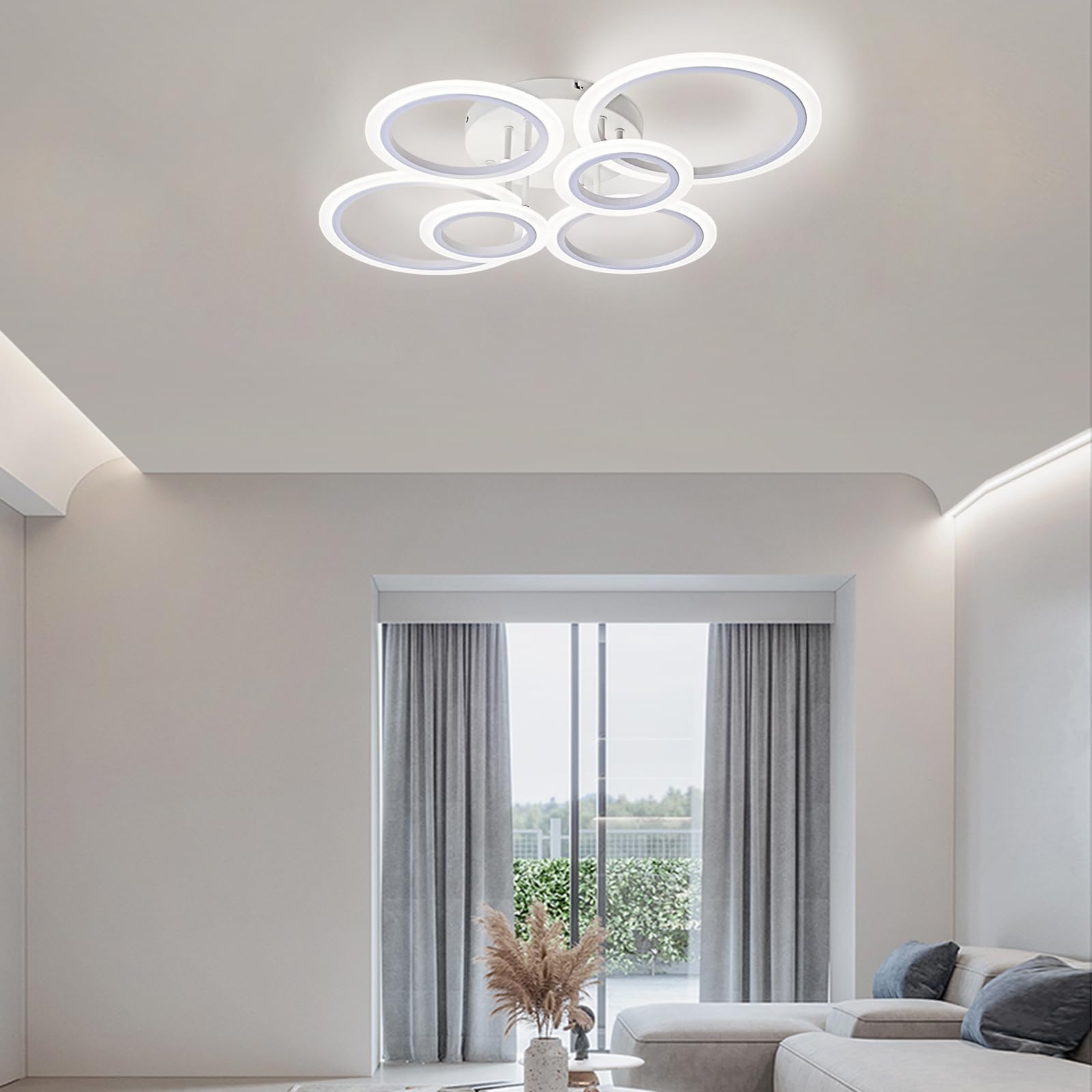 Vikaey Modern Led Flush Mount Ceiling Light, 6 Rings White Close To Ceiling Light, Lighting Fixture Ceiling Lamp For Kitchen, Living Room, Bedroom, Laundry Room, 4000K Not Dimmable