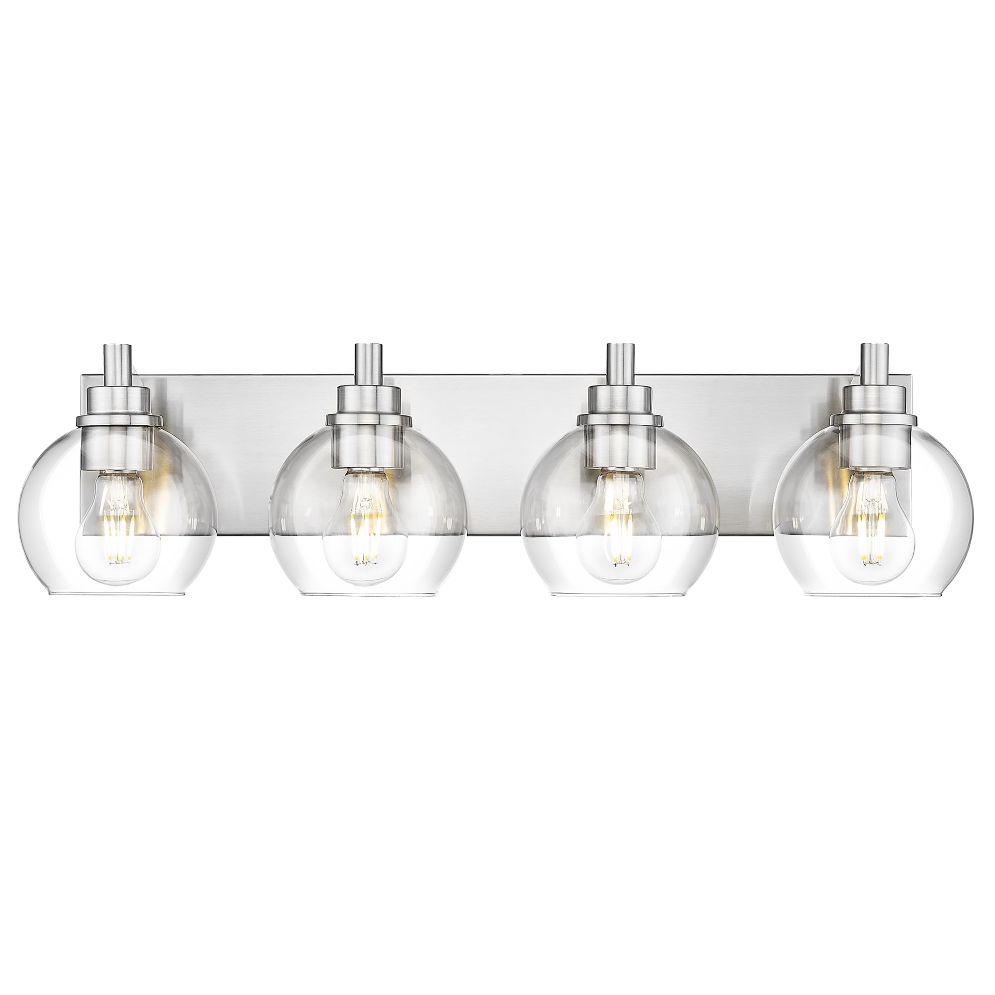Metwet Bathroom Light Fixtures, 4 Light Brushed Nickel Vanity Light, 26 Inch Modern Wall Sconces With Globe Clear Glass Shade, V