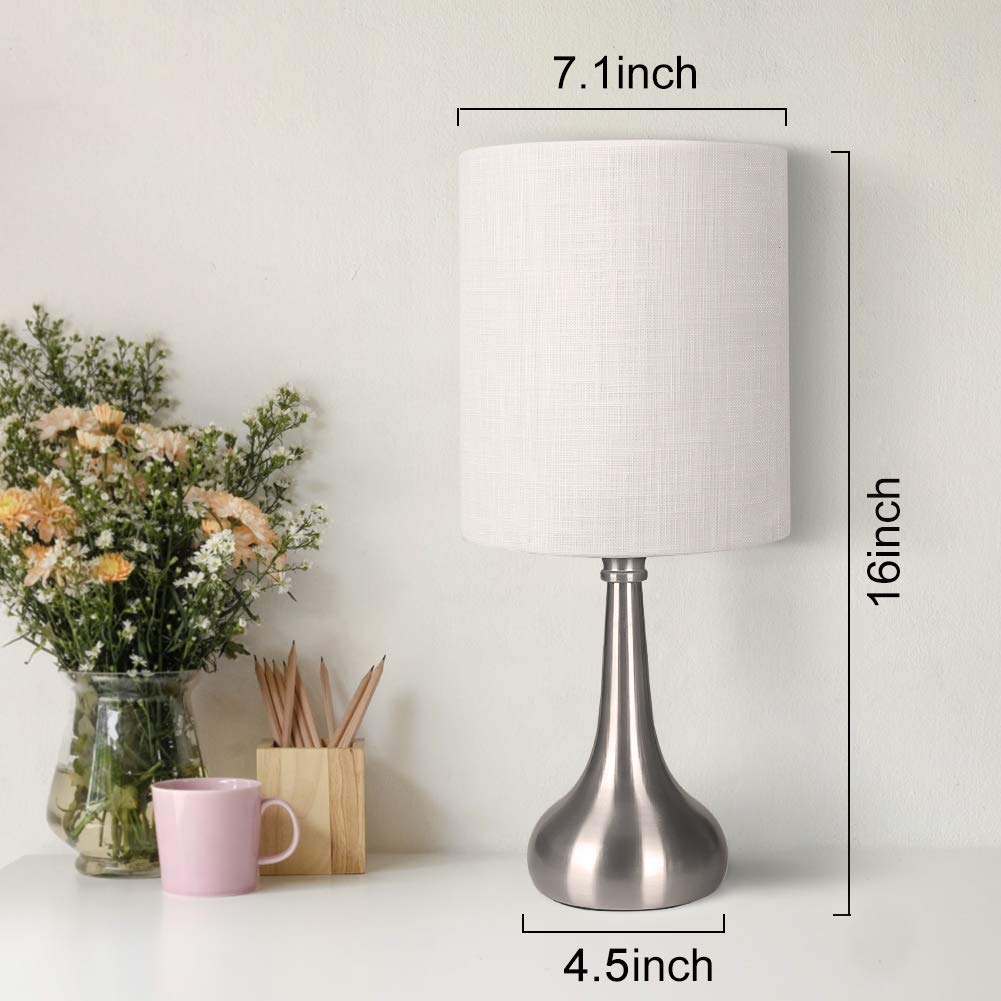 Boncoo Touch Control Table Lamp, 3-Way Dimmable, Small 1 Pack, Silver Metal Base, White Lampshade, Model TC-Touch, A19 9W Bul