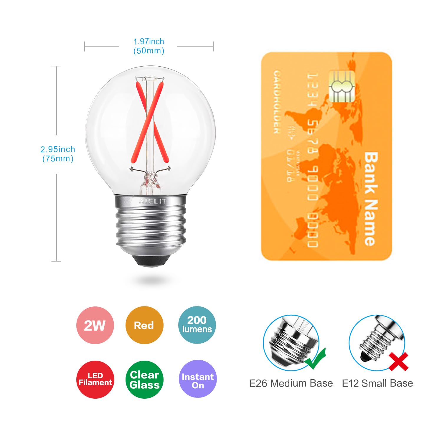 A15 Red Light Bulbs  25 Watt Equivalent  Energy Efficient 2W  E26 Standard Base  Dimmable Globe Led Bulb For Christmas Halloween Party Decoration  Home And Holiday Lighting  4-Pack