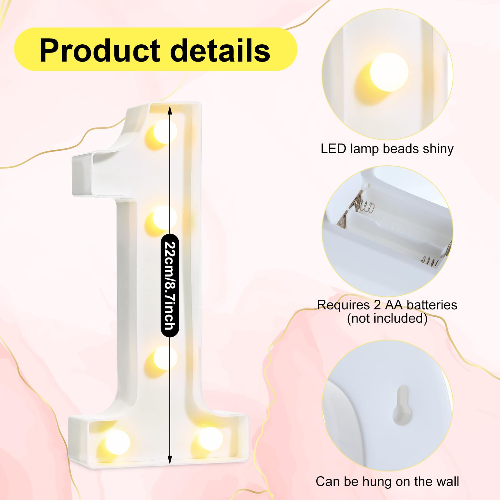 Treela LED Number Sign, 8.7in  Glitter Marquee for Birthday Party, 13th Size, White, Model JR-Treela-4356