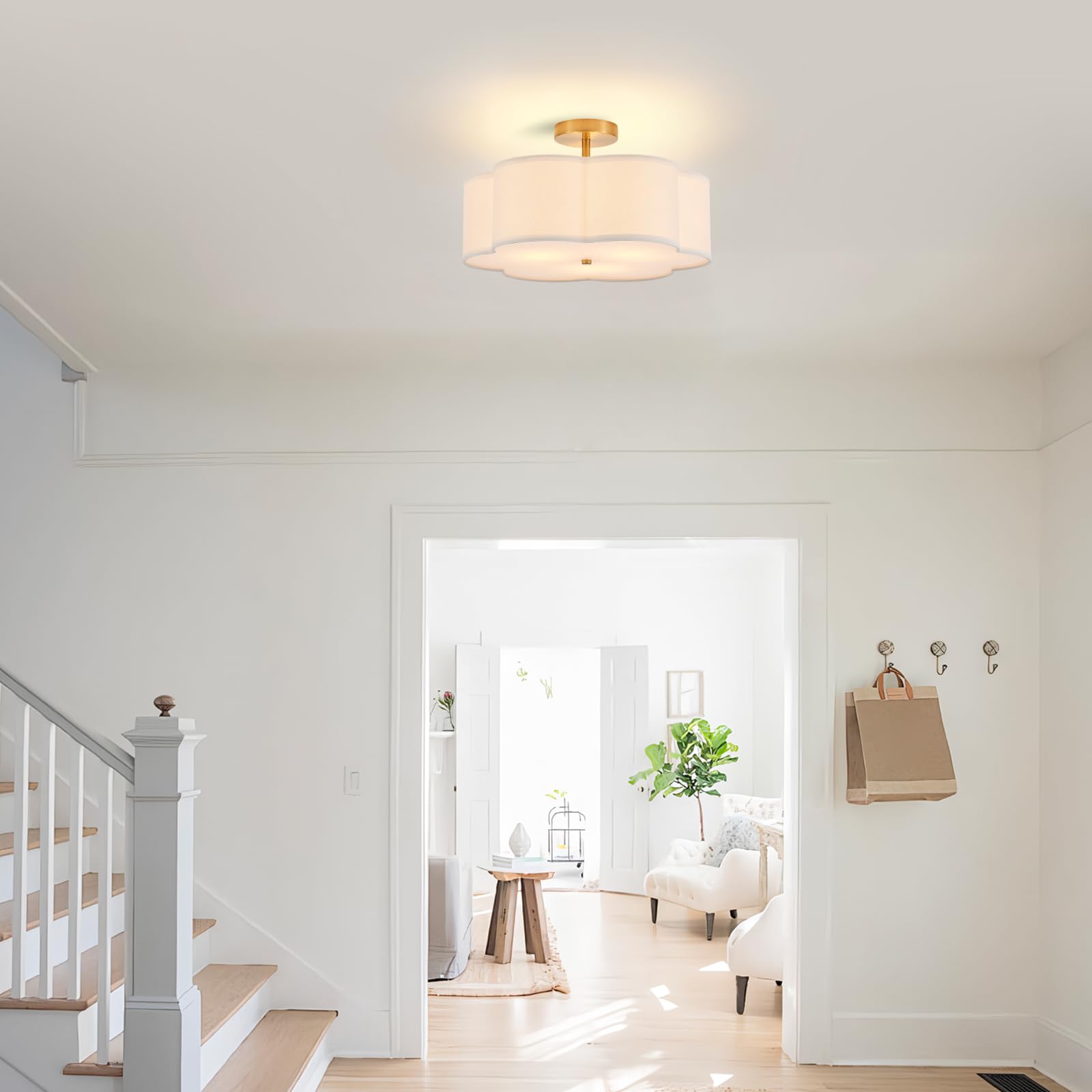 Widluth Modern Gold 3-Light Drum Ceiling Light Fixture, Vintage Linen, 18" Size, Ideal for Kitchen, Dining Room, Bedroom, Model XT203-Gold