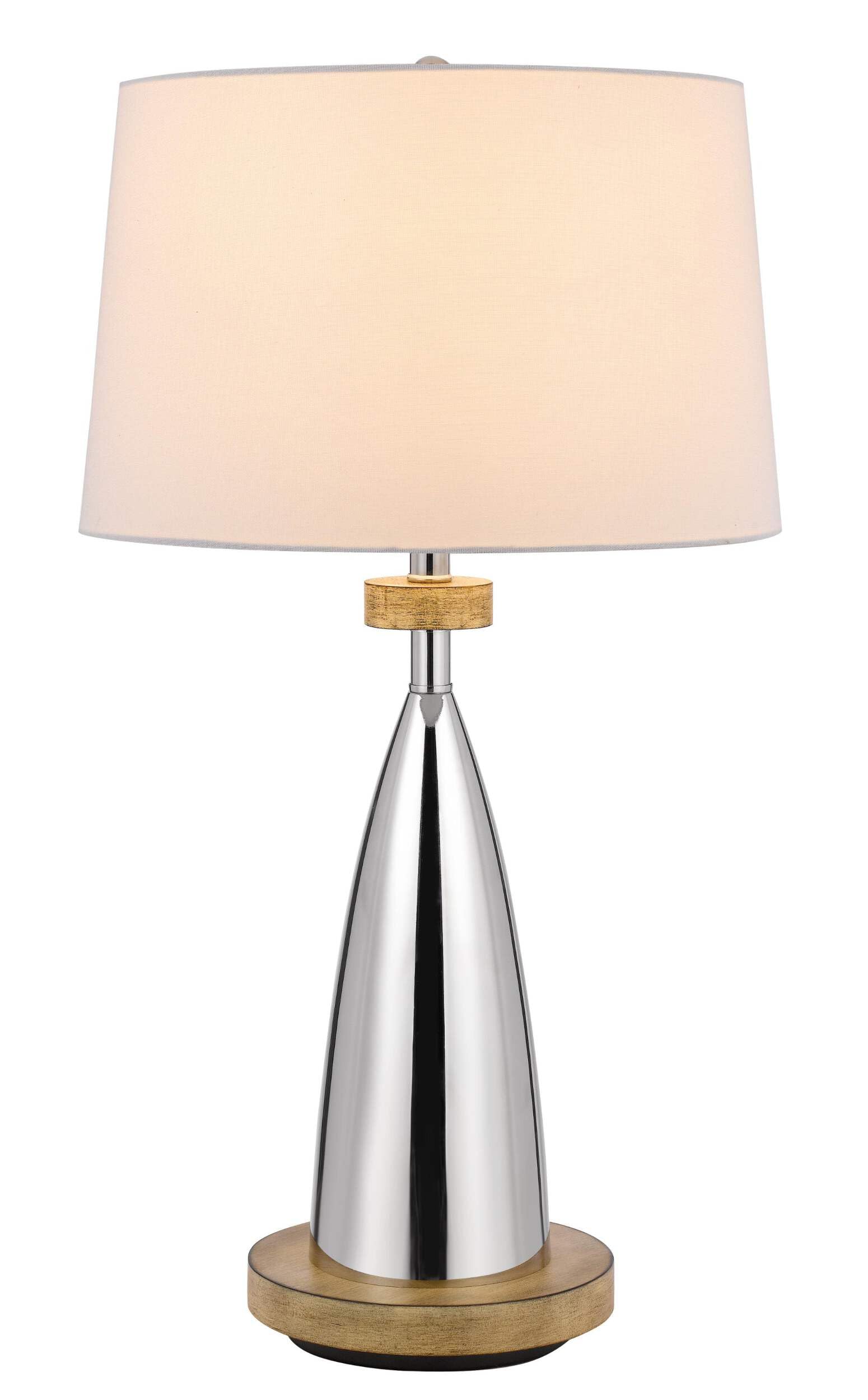 Homeroots Usb Table Lamp - 31 In. Silver Metallic With White Empire Shade, Model 524742