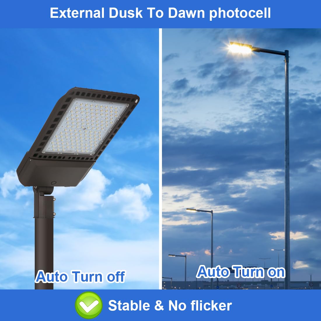 Juyace 300W LED Parking Lot Light - Slip Fitter Mount, 5000K, IP65 Waterproof, Dusk to Dawn, Model KU1500, Brown, 100-277