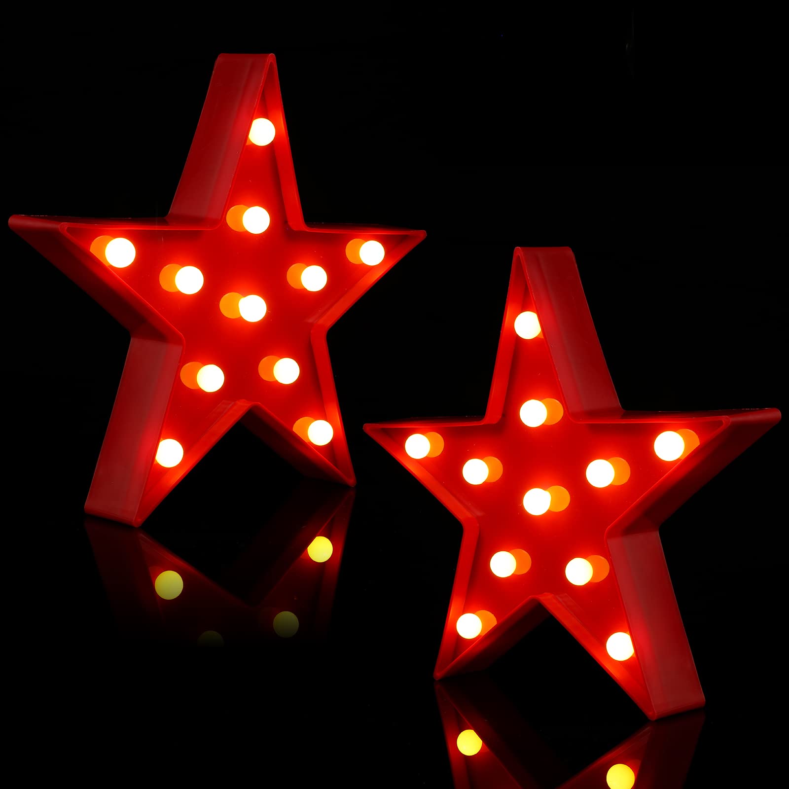 Tarpop 2 Pcs Star Plastic Night Light Battery Operated LED Marquee Light Star Sign Room Wall Lamp for Movie Night Supplies Carpet Party Decorations Christmas Theater(Red)
