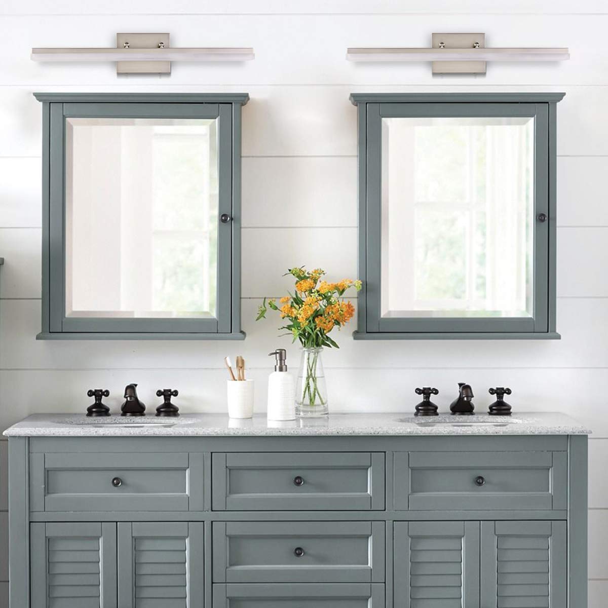 Mirrea 24In Modern Led Vanity Light For Bathroom Lighting Dimmable 24W Brushed Nickel (Warm White 3000K)