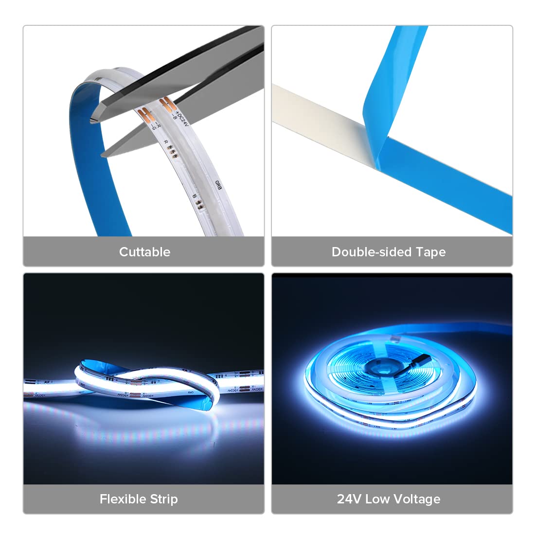 Sezo Rgb Cob Led Strip Light 9.84Ft 24V 840 Leds/M Flexible Tape For Home Diy Decoration Party Bar