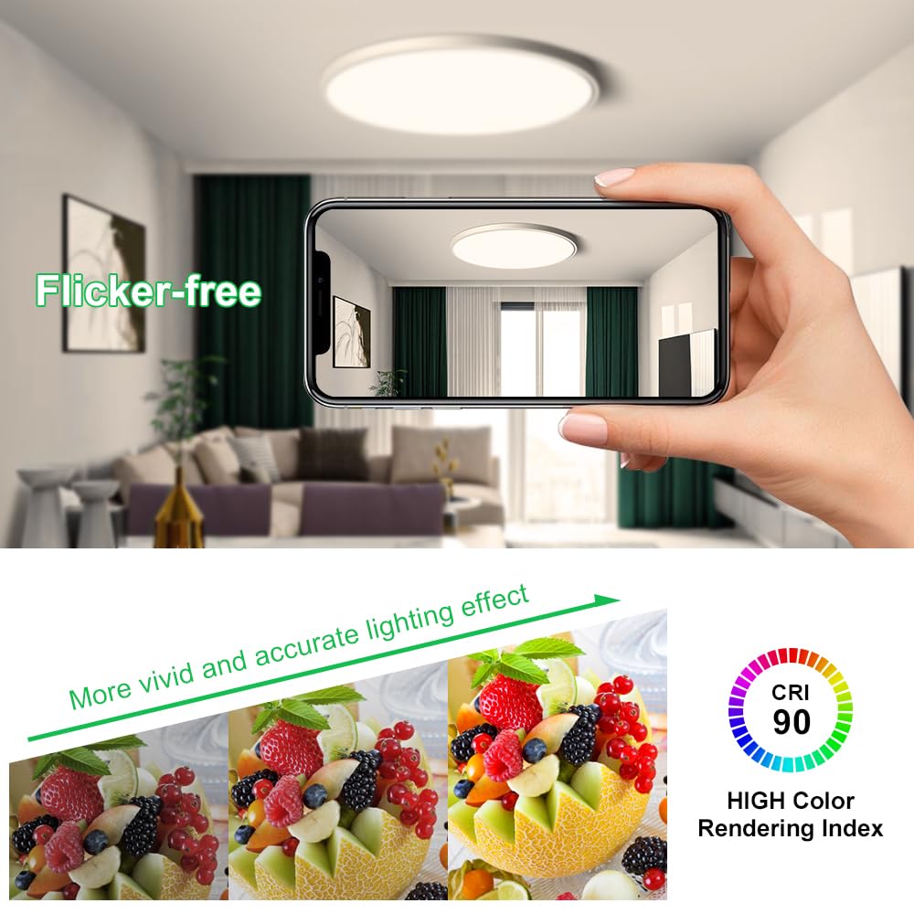15.7'' Led Flush Mount Ceiling Light - 32W, 4000K Round Flat Panel, Bright For Bedroom, Living & Dining Room