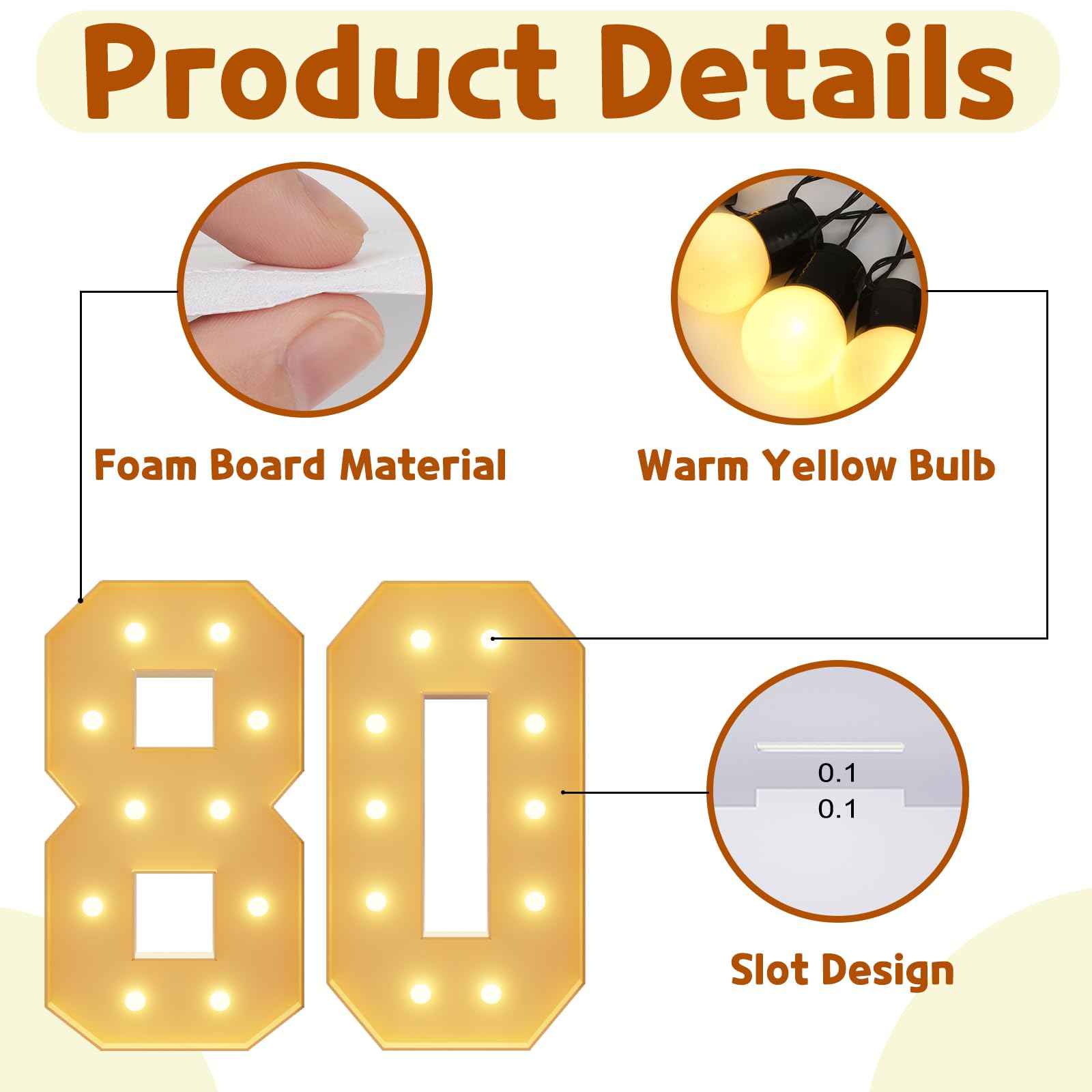imprsv 4FT Light Up Numbers 80th Birthday Decor Foam Board - Marquee Decorations for Anniversary Party - Large Number 80