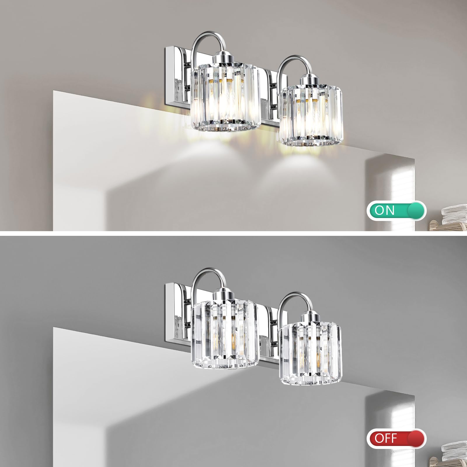 Valytime Bathroom Vanity Lights - Chrome Crystal, 2 Light Fixtures Over Mirror