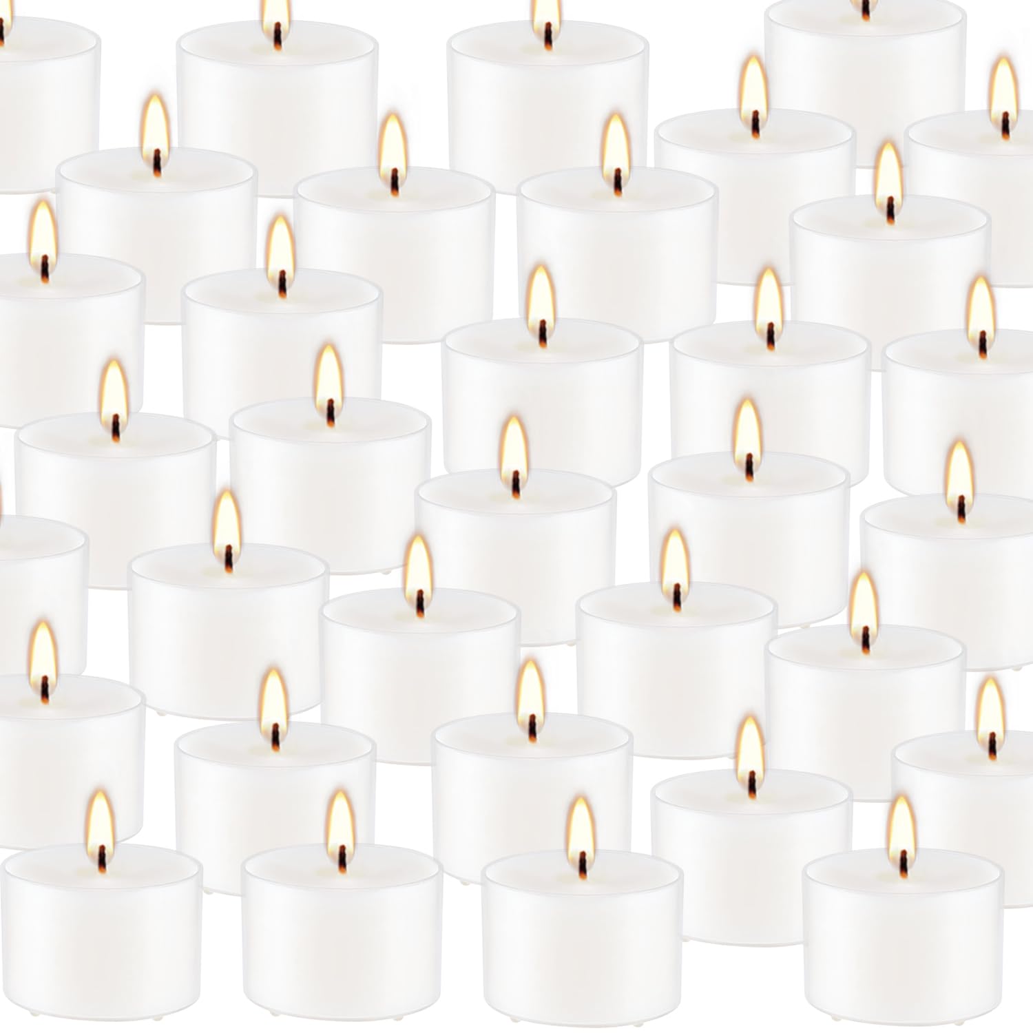Wfmolcand Set of 50 White Scented Tealight Candles, Vanilla Fragrance, Long Burning, 1 inch, Clear Container