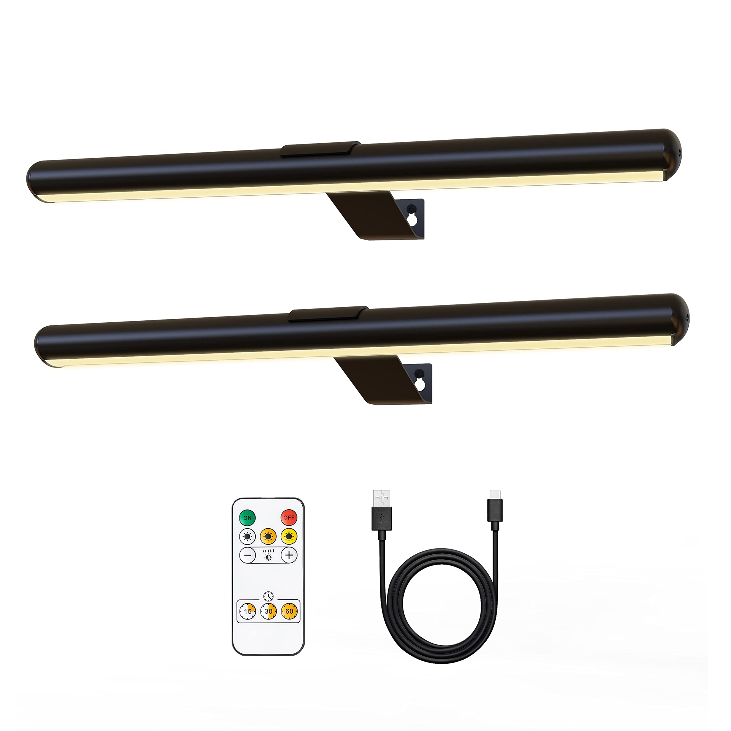 TINTINDOC Wireless Picture Lights, 16in  Battery Operated, Dimmable Timer, Full Metal, 2-Pack Black, Model YM-TY