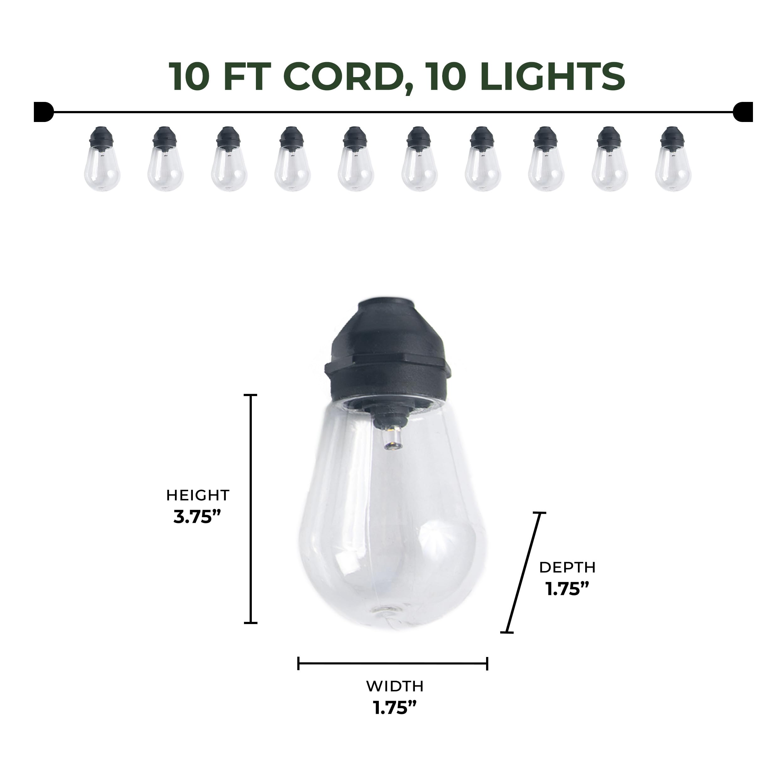 Rivers Edge Products Edison Bulb Led String Lights, 10-Bulb Decorative Fairy Lights With 2 Extra Bulbs, 1-Ft Hanging Lights For