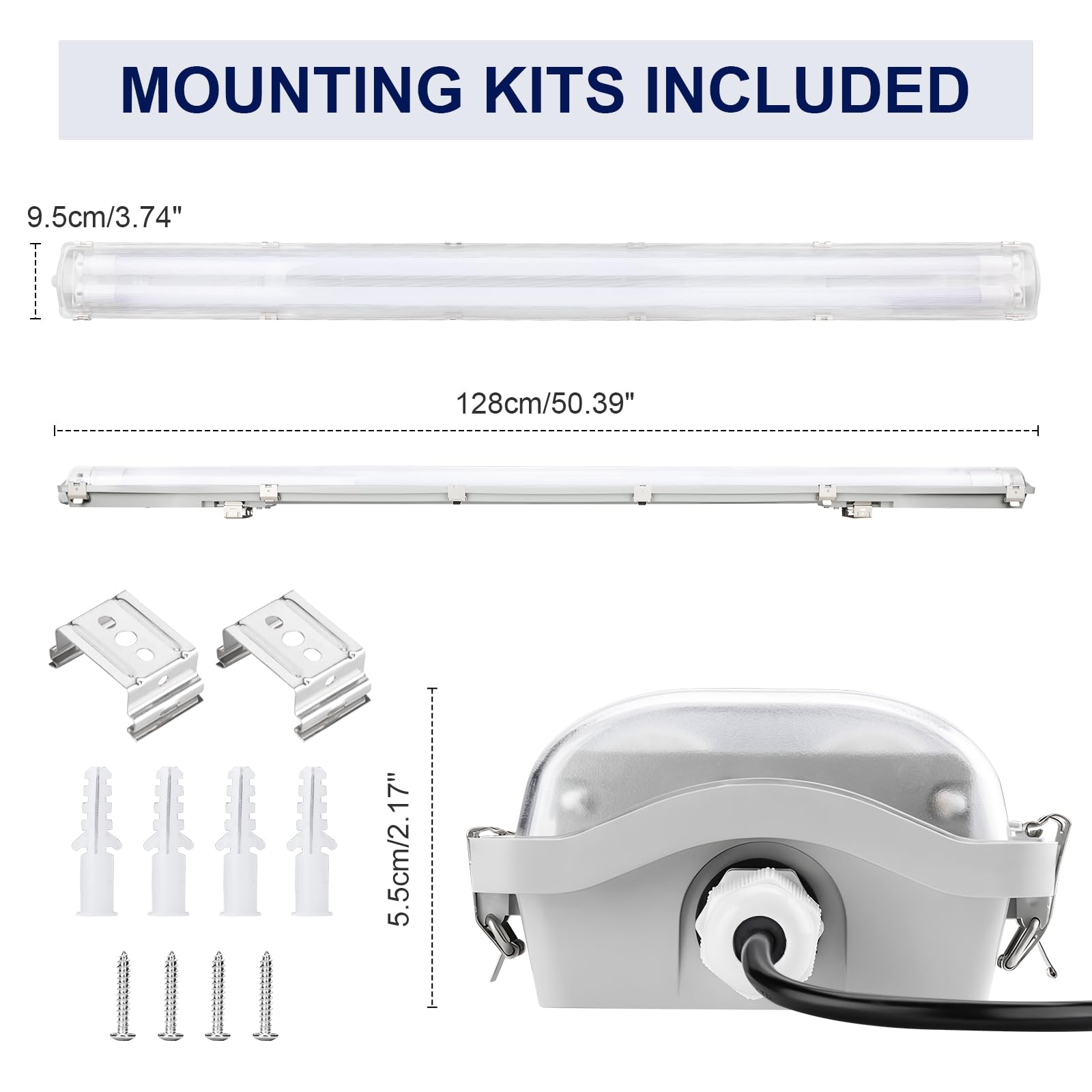 BRILLIHOOD 4Ft LED Vapor Tight Light Fixtures, 48W, IP65 Waterproof, 4200LM, White, 4-Pack