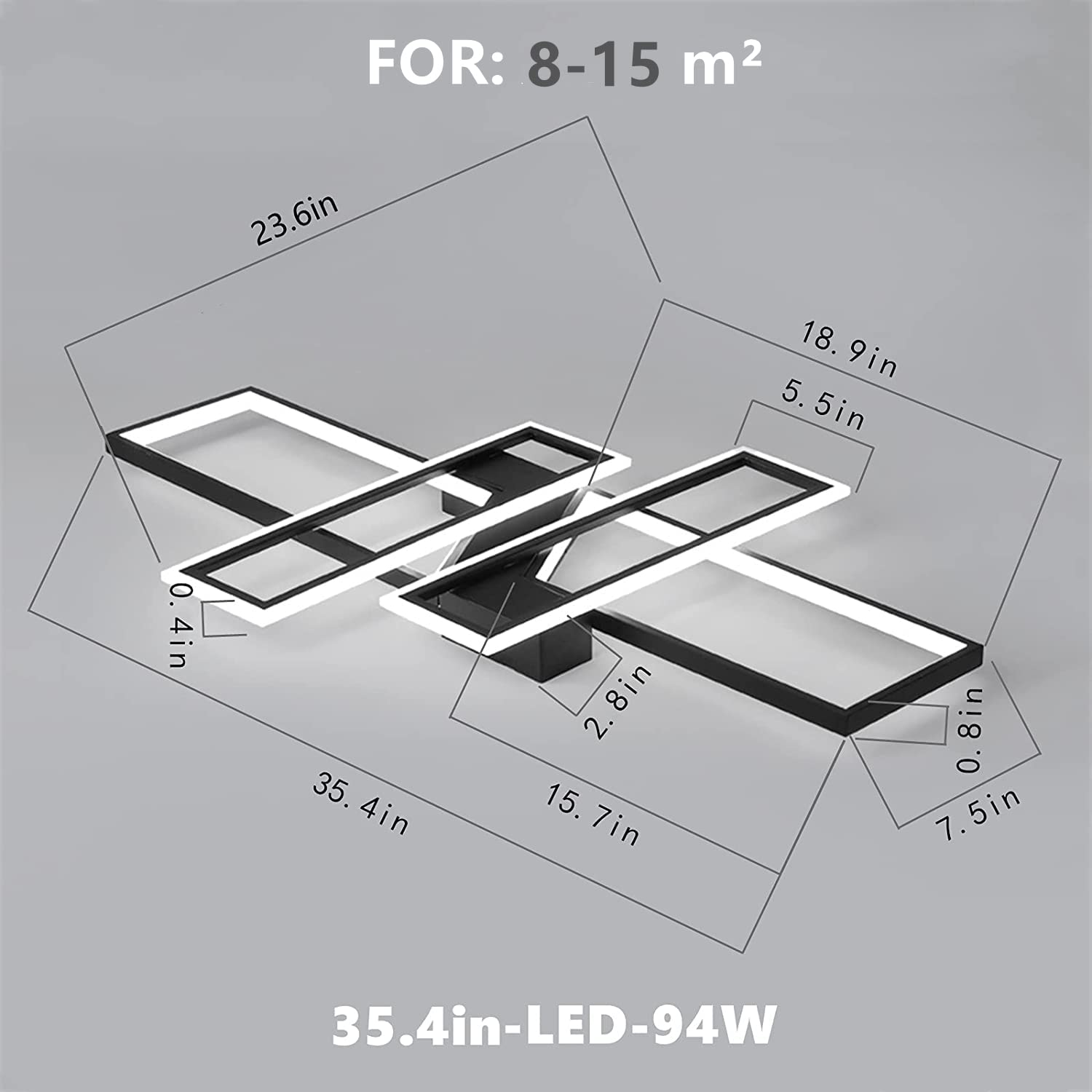 SMG Modern LED Ceiling Light Fixture, Dimmable Remote Control, 35.4IN Flush Mount Chandelier, Black, Model 126-023-731