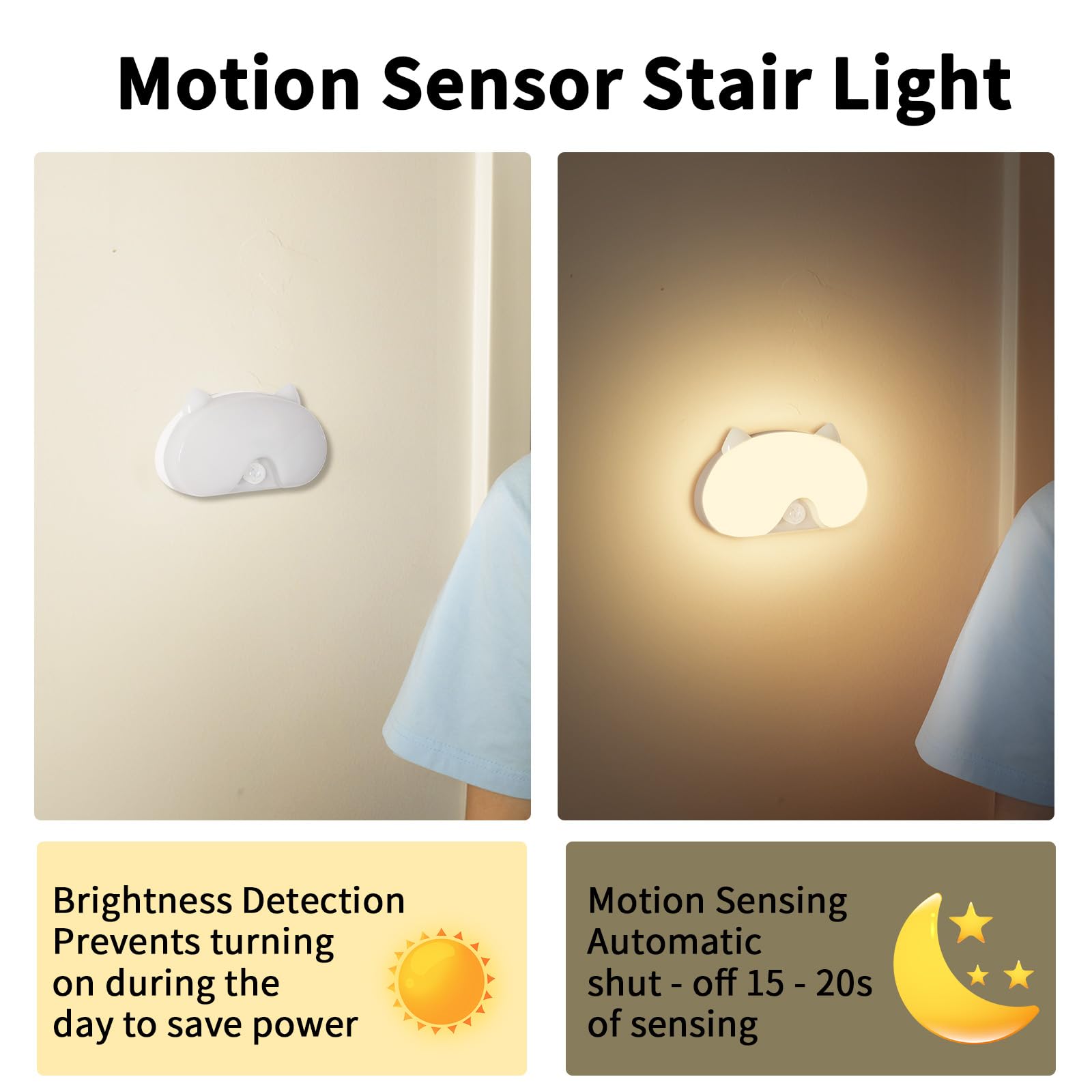 Blissfuhue Motion Sensor Stair Light, Rechargeable, Magnetic, LED, Small, White, Model MAOMI