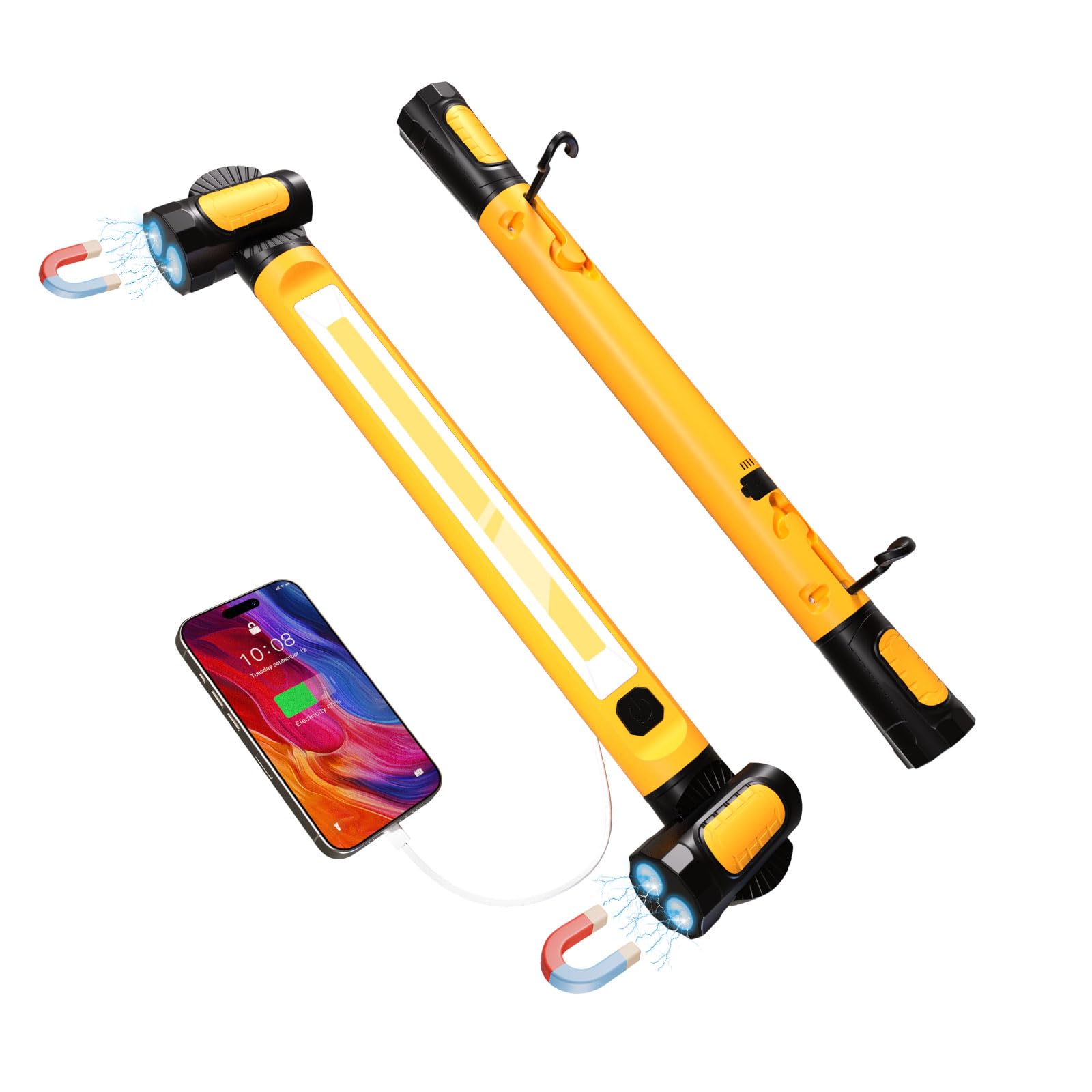 LANKA LED Work Light 3200LM, Rechargeable Magnetic Light Bar, Yellow, Model WK-02-B, Portable Underhood Tools for Garage & Workshop
