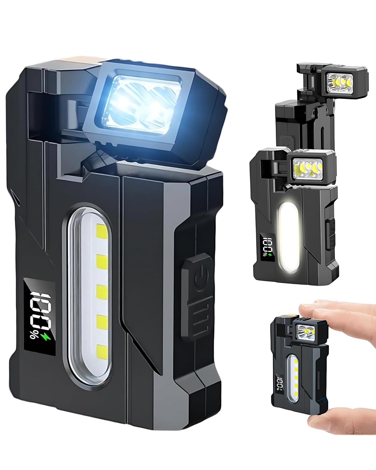 2026 Rechargeable EDC Flashlight with Rotable Lamp Head, 500 Lumens Super Bright Mini Flashlight, 1500mAh Portable Flat Pocket F