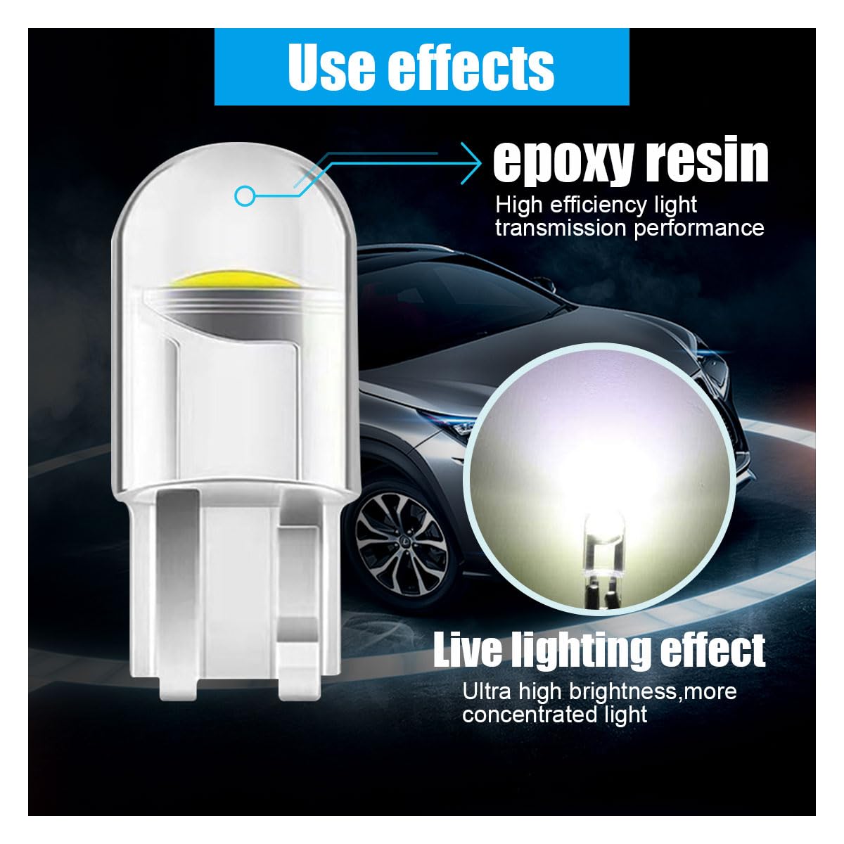 Joycourt 30Pack 194 Car Led Light Bulbs, 0.36W 12V T10 6000K Interior Lights, 168 2825 W5W Wedge Cob Led Replacement Bulbs, Universal Dashboard Light, Dome Light, Sign Light, License Plate Light