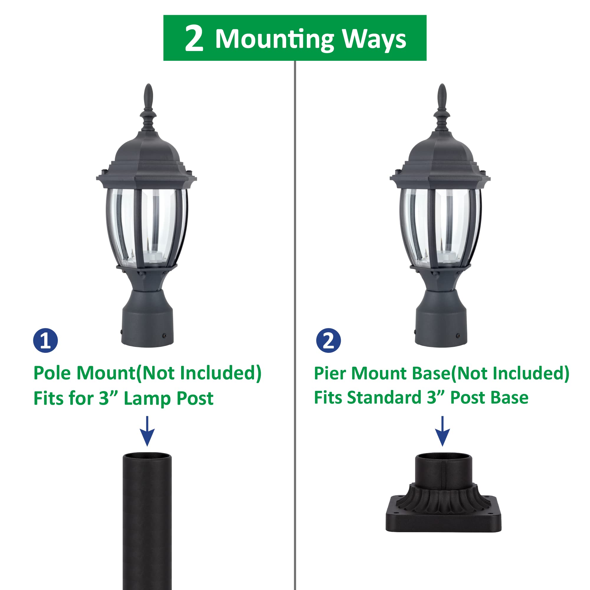 LIT-PaTH LED Outdoor Post Light, 9.5W 800 Lumens, 5000K Daylight White, Aluminum, Matte Black, Model LT-PL00150K,