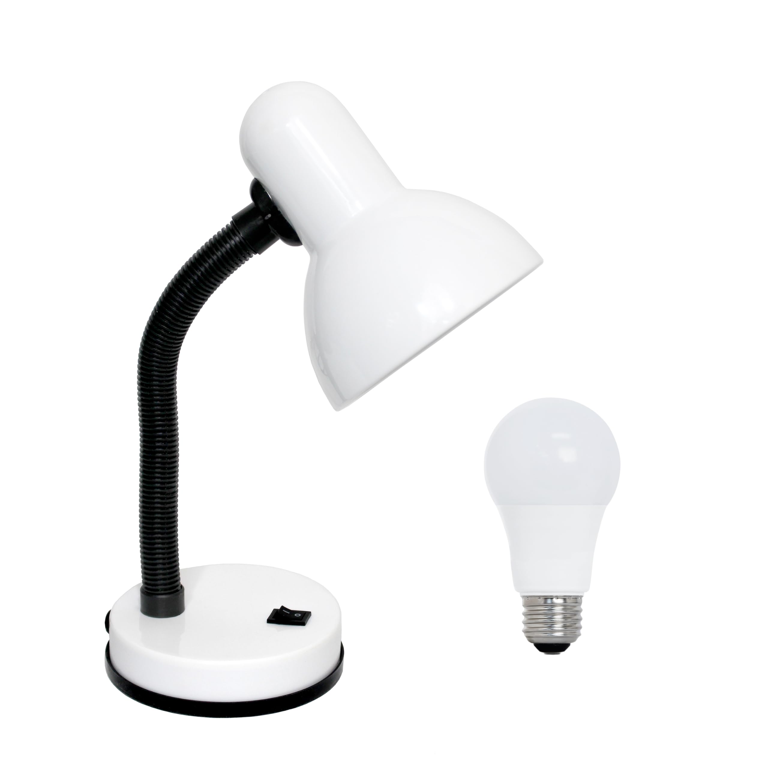 Simple Designs LD1003-WHT-LB Metal Desk Lamp, 14.25" Flexible Neck, White, Includes Feit LED Bulb, Ideal for Office, Living Room, Dorm