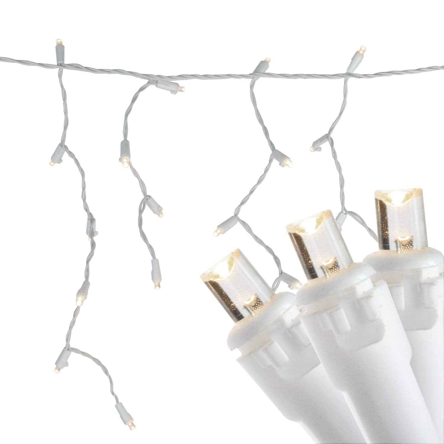 Northlight 100ct Warm White LED Icicle Christmas Lights, White Wire, Plastic