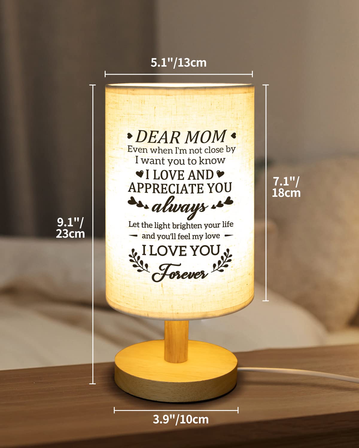 Calibron Gifts For Mom From Daughter Son, Mom Birthday Gifts Fabric Lamp, Valentine Birthday Gifts For Mom Table Lamp With Woode