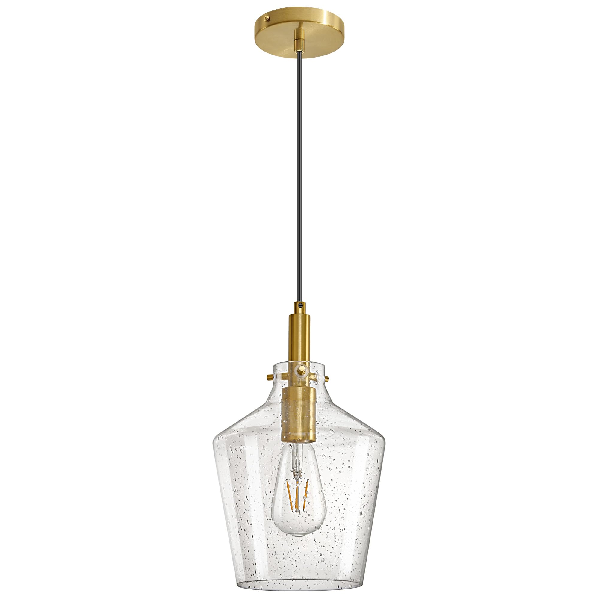 Vaziden Modern Seeded Glass Pendant Lighting For Kitchen Island 1 Pack  Farmhouse Gold Pendant Light Fixtures  Height Adjustable Ceiling Pendant Light  Angled Seeded Glass Shades 8 Inch