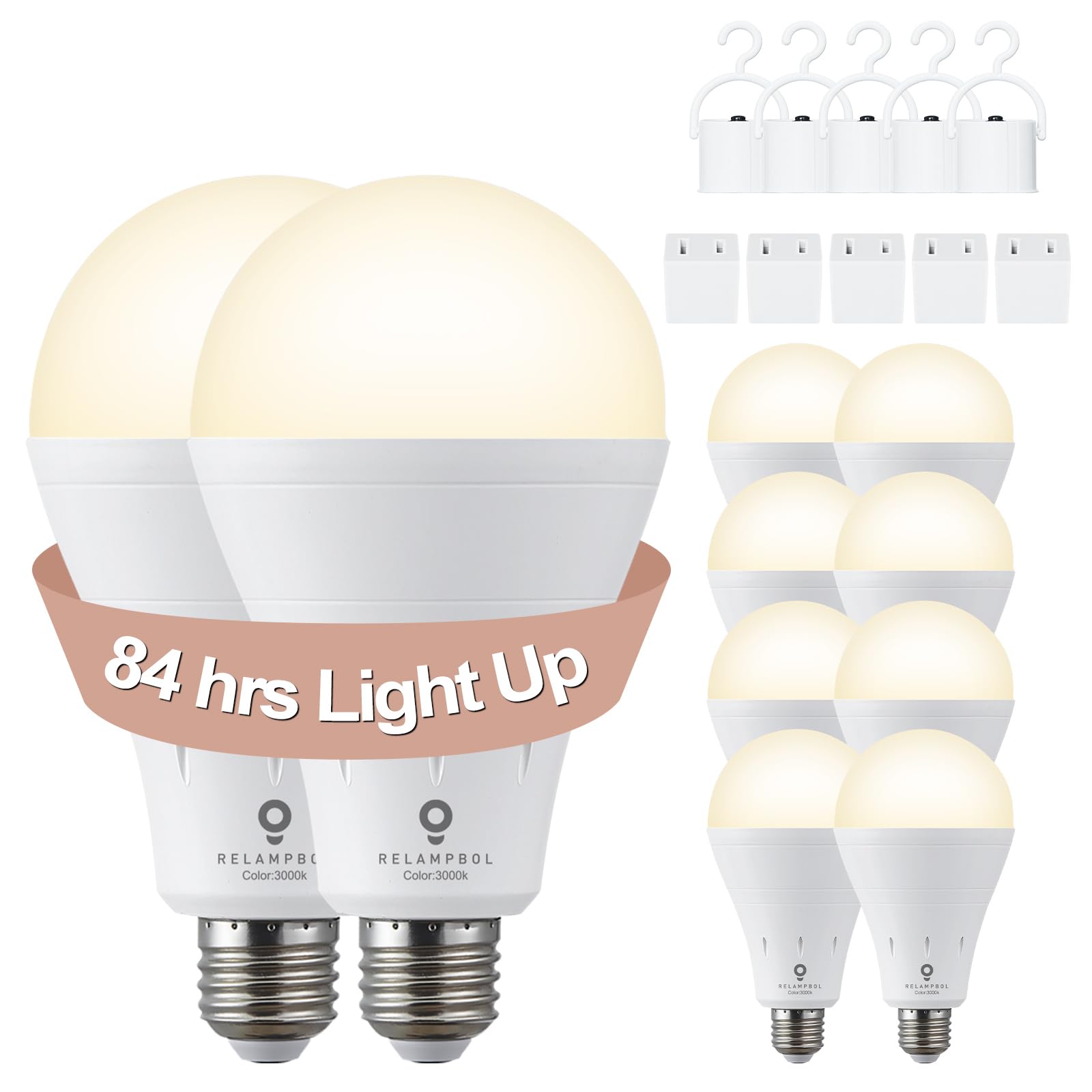 Relampbol 10 Pack Rechargeable Emergency Light Bulb Battery Operated Power Outage Light Led Dimmable Up To 24 Hours 3000K 9W 120