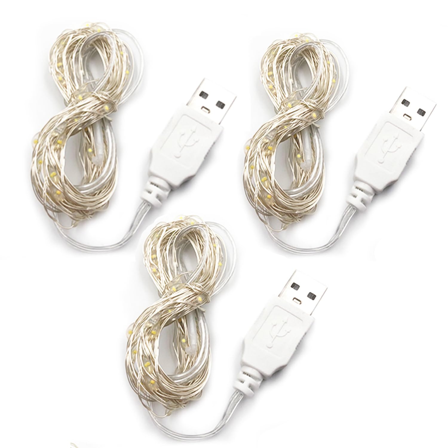 BQZYX+ 3 Pack USB Fairy Lights USB Powered String Lights Multi-Colored 2 Meters 20 lamp Beads Led Christmas Lights Fairy String Lights led Light String (Multi-Colored 2M)