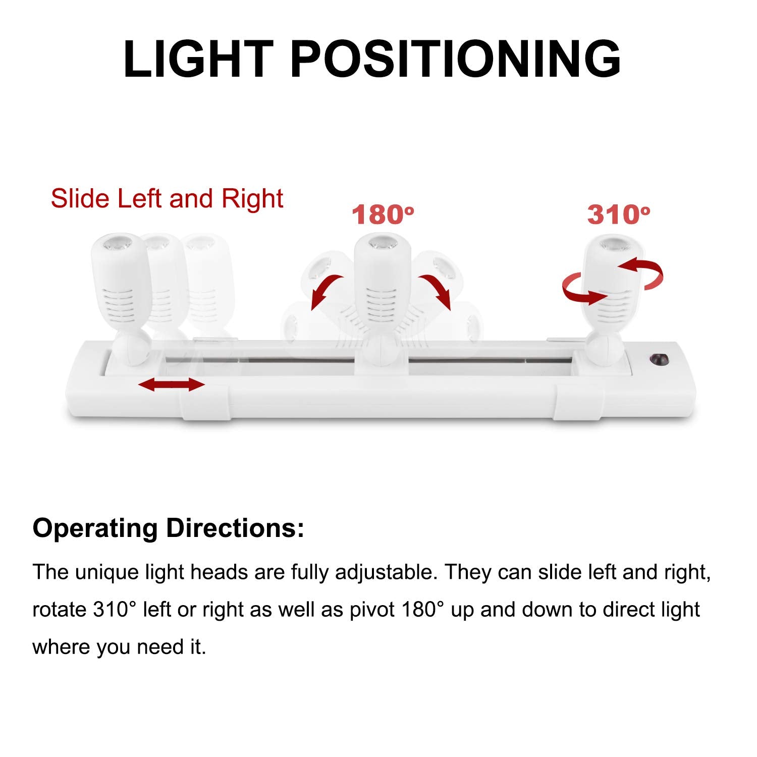 HONWELL LED Track Lighting with 3 Rotatable Heads, Remote Controlled, White, Model H1830, 1 Count