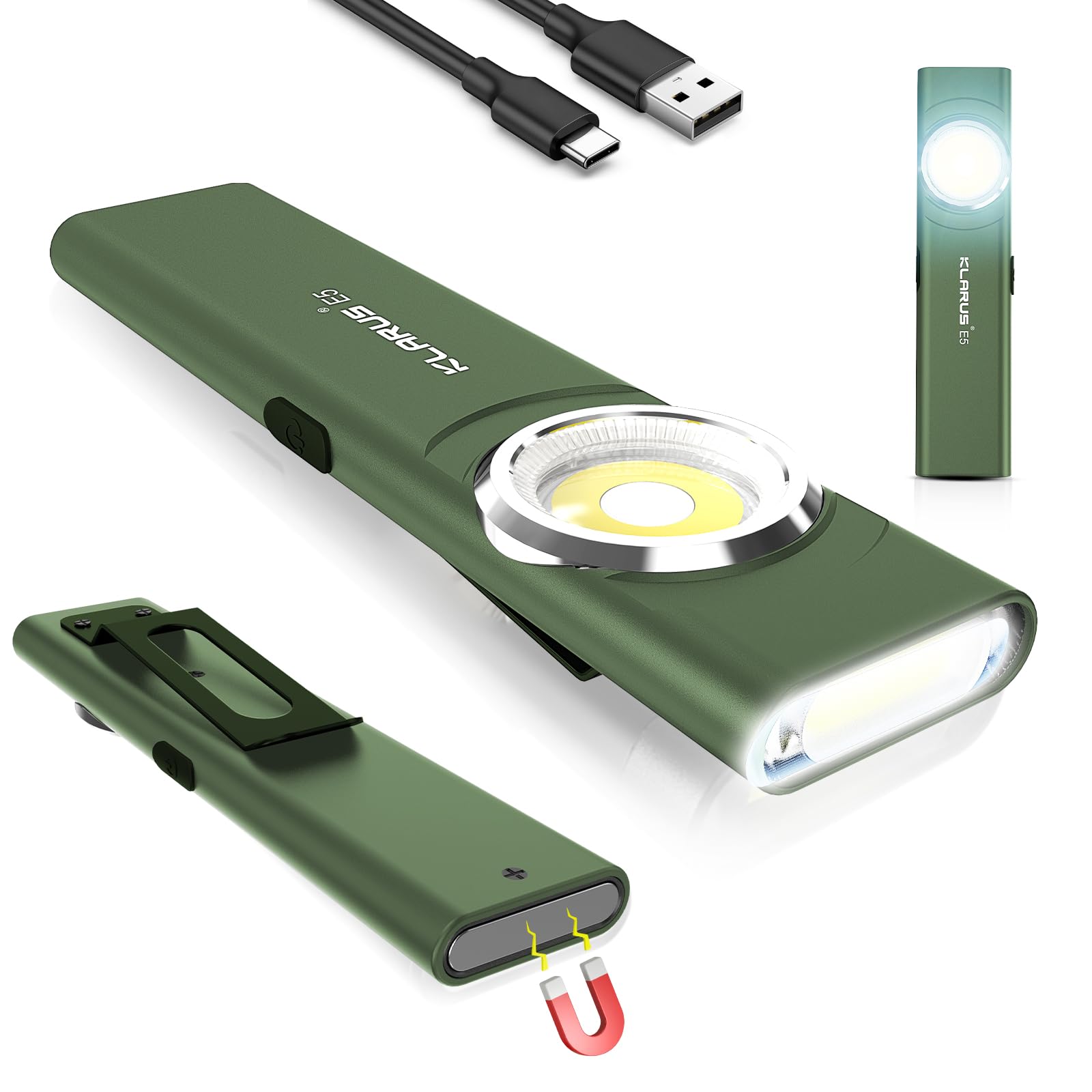 klarus E5 Pocket Flashlight, Rechargeable EDC Flashlight, Super Slim 4.2x1x0.3inch, 600 Lumens, USB-C Port, IPX4, Dual Light Sou