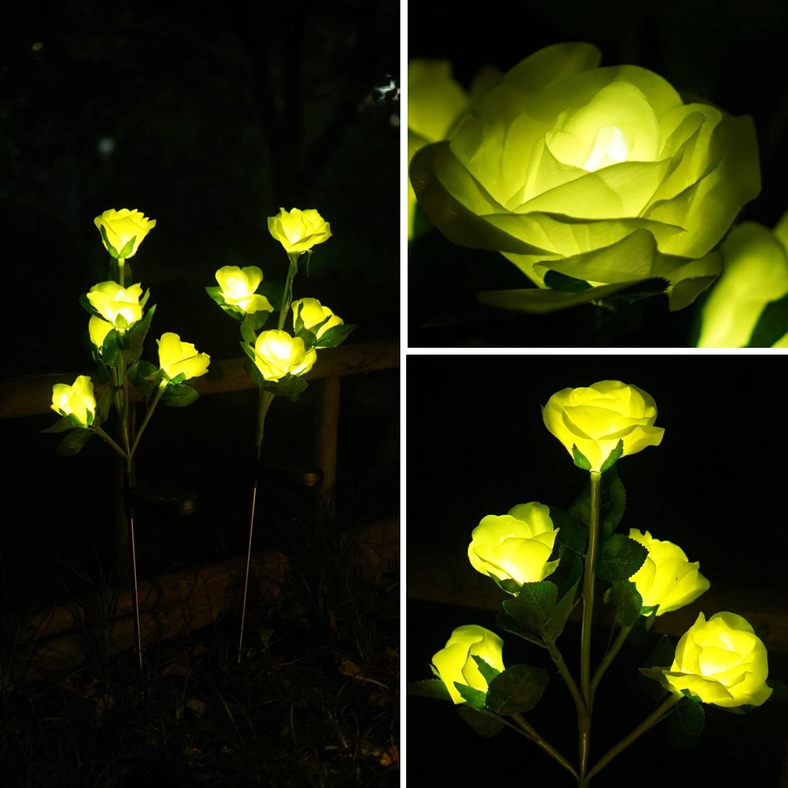 Decorman Solar Garden Rose Lights, 2 Pack, Waterproof LED, Yellow, Model SRL-001, Decorative for Garden, Lawn, Yard, Pathway, Patio
