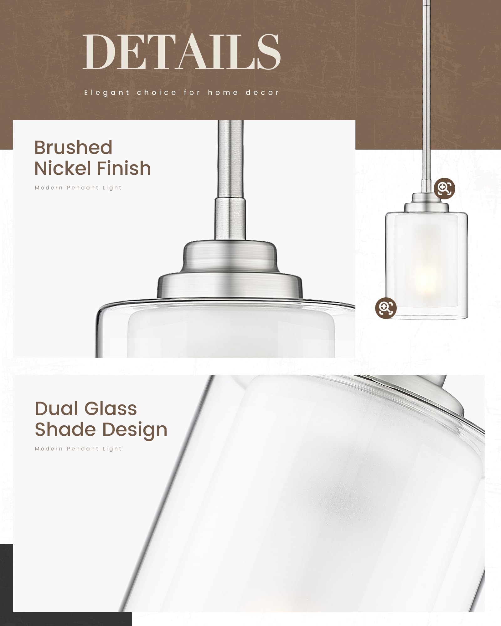 Tengxin Modern Pendant Light Brushed Nickel Modern Pendant Light For Kitchen Island Hanging Ceiling Light Fixture Farmhouse Pendant Lighting For Dining Room Bedroom Bar Office Txplbn02