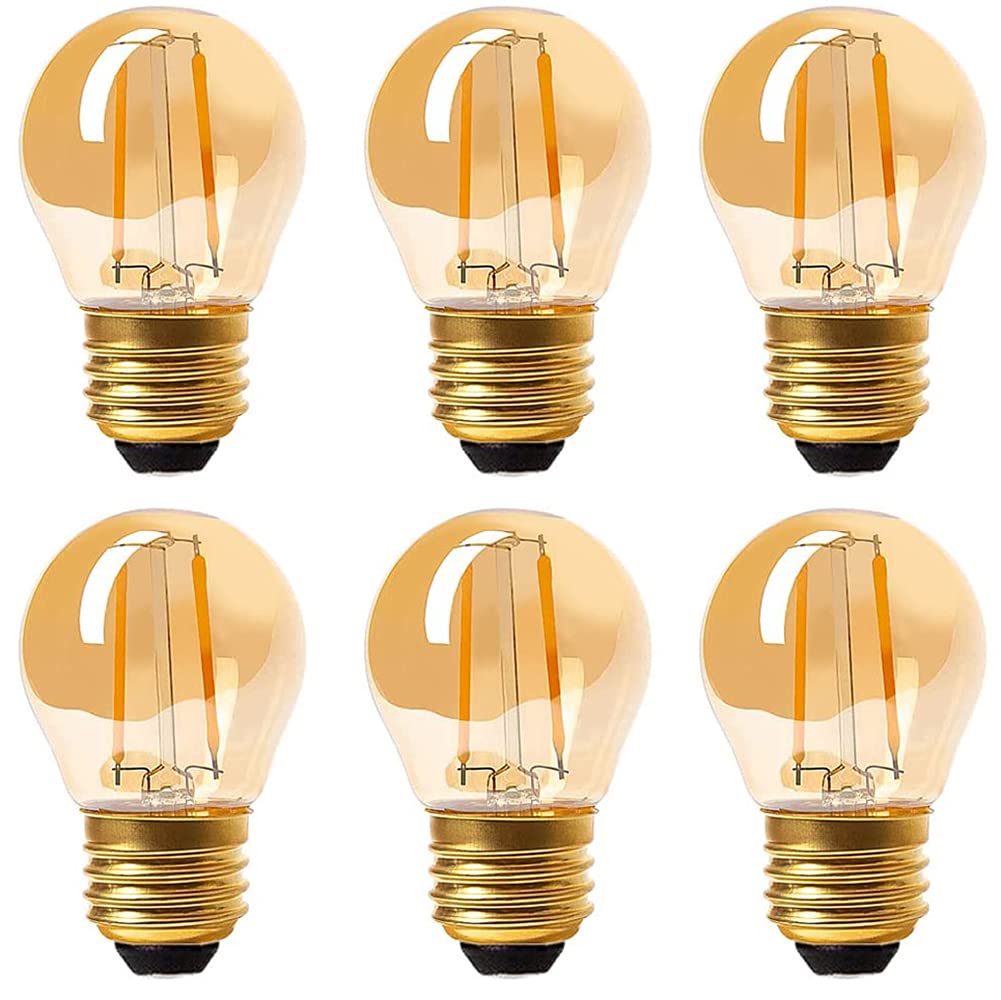Panledo 2 Watt Vintage Edison LED Bulbs, Globe LED Filament Bulb, 2200K Ultra Warm Light, E26 Medium Base, A15 Amber Glass Antiq