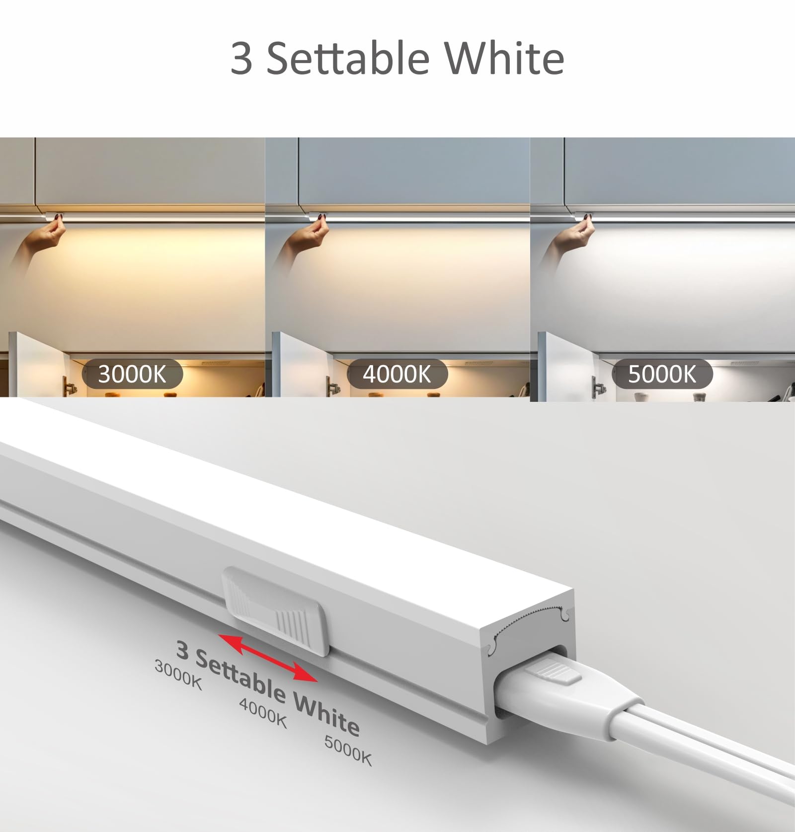 Leetdud Under Cabinet LED Lights, 24 Inch, 2 Pack, 3CCT Adjustable (3000K/4000K/5000K), White, Model Hilink-T