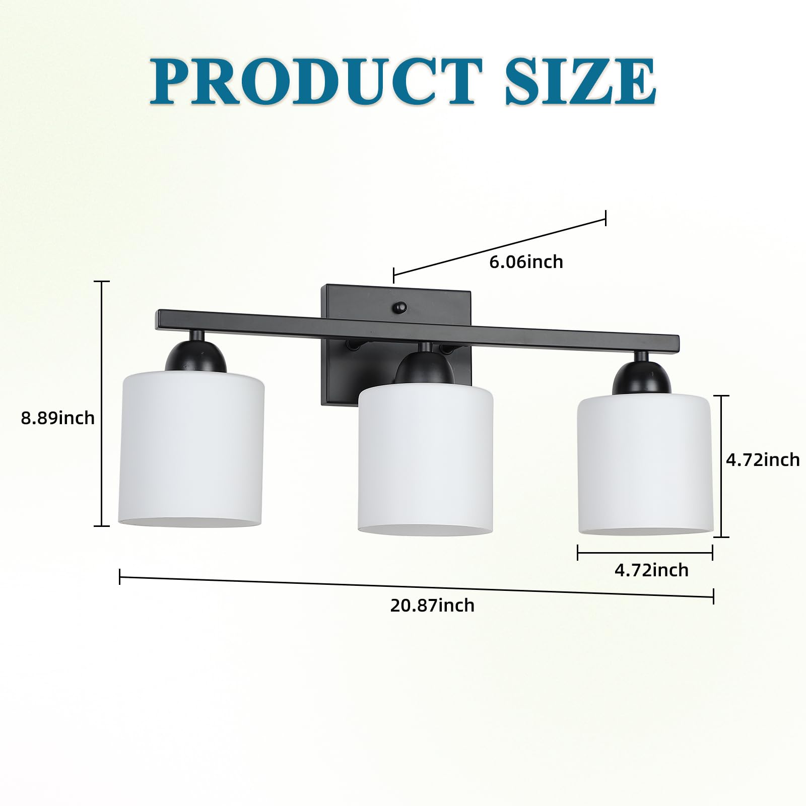 Mecgirn 3 Light Bathroom Vanity Light Fixture, Matte Black Metal with Frosted Glass, Model B0003-3-Black