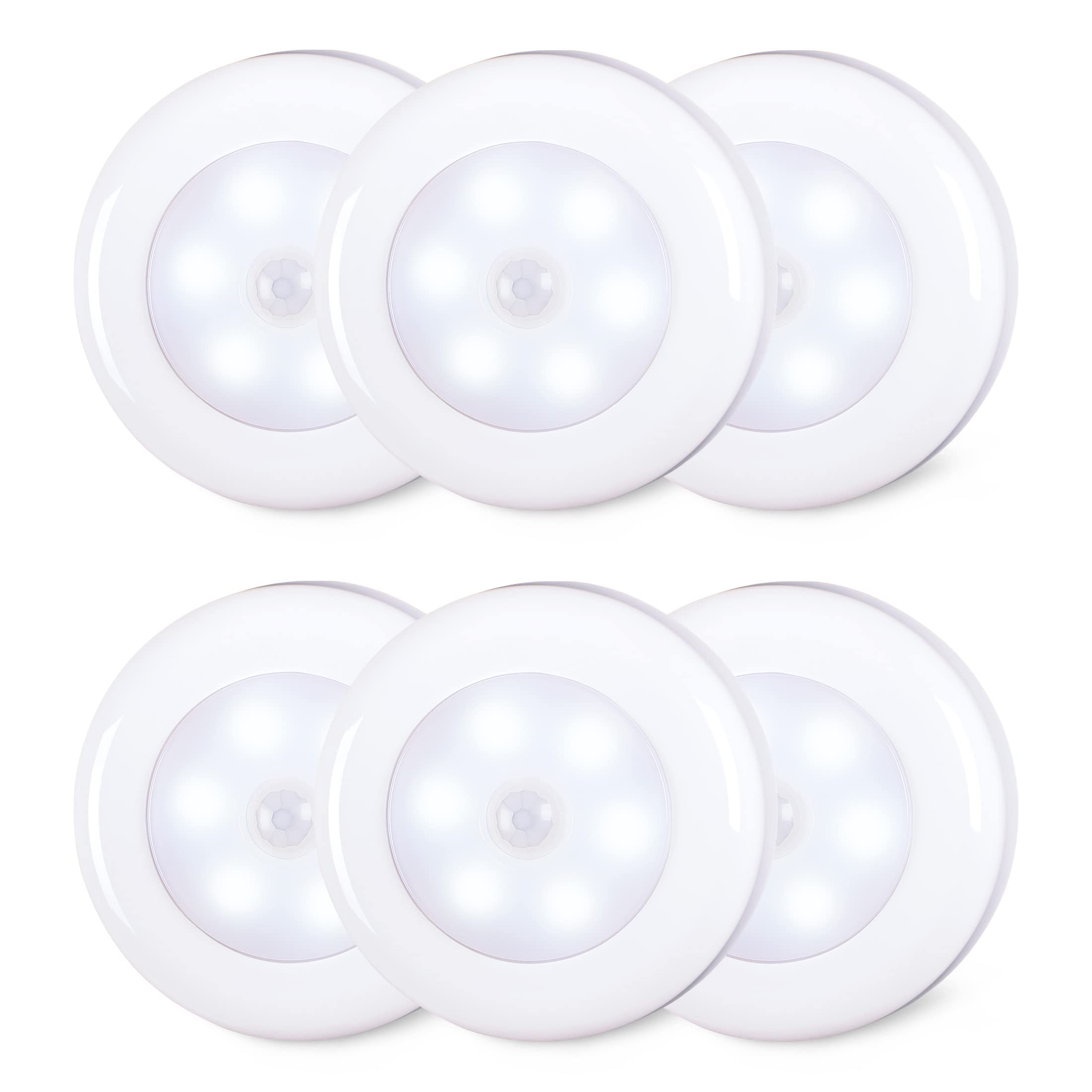 Star-Spangled Motion Sensor Led Puck Lights, 6 Pack, Cool White, Battery Operated, Model Ca-21B, Perfect For Stairs & Cabinets