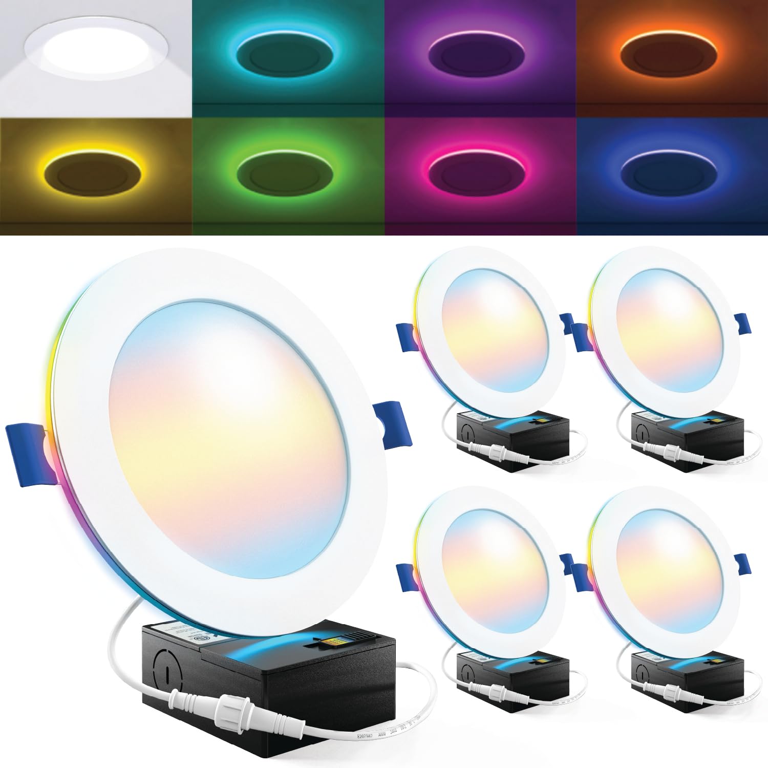 Sunco 4 Pack 6 Inch Smart Ultra Thin LED Recessed Ceiling Lights with Night Light, Tunable CCT 2700K to 6000K, Dimmable, 15W, Sm