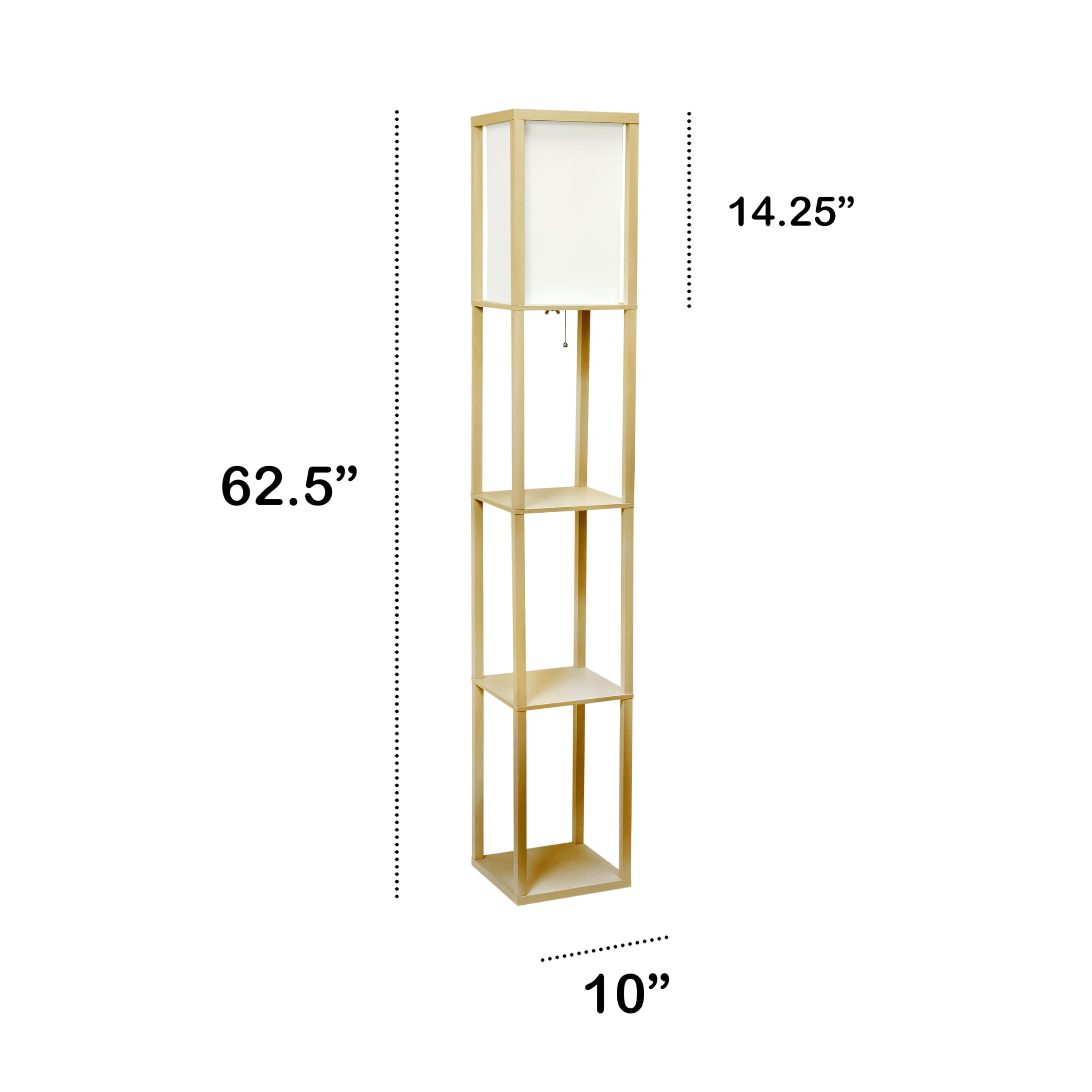 LALIA HOME Column Shelf Floor Lamp, Wood with Linen Shade, Tan, Model LHF-3004-TN